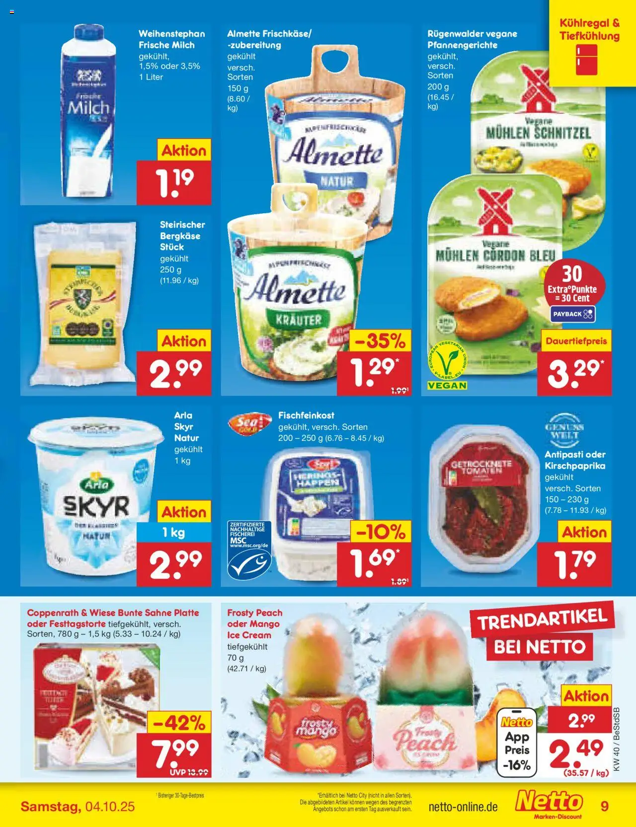 Netto Marken-Discount Prospekt 	 – gültig ab 29.09.2025 | Seite: 9 | Produkte: Almette, Schnitzel, Mango, Sahne