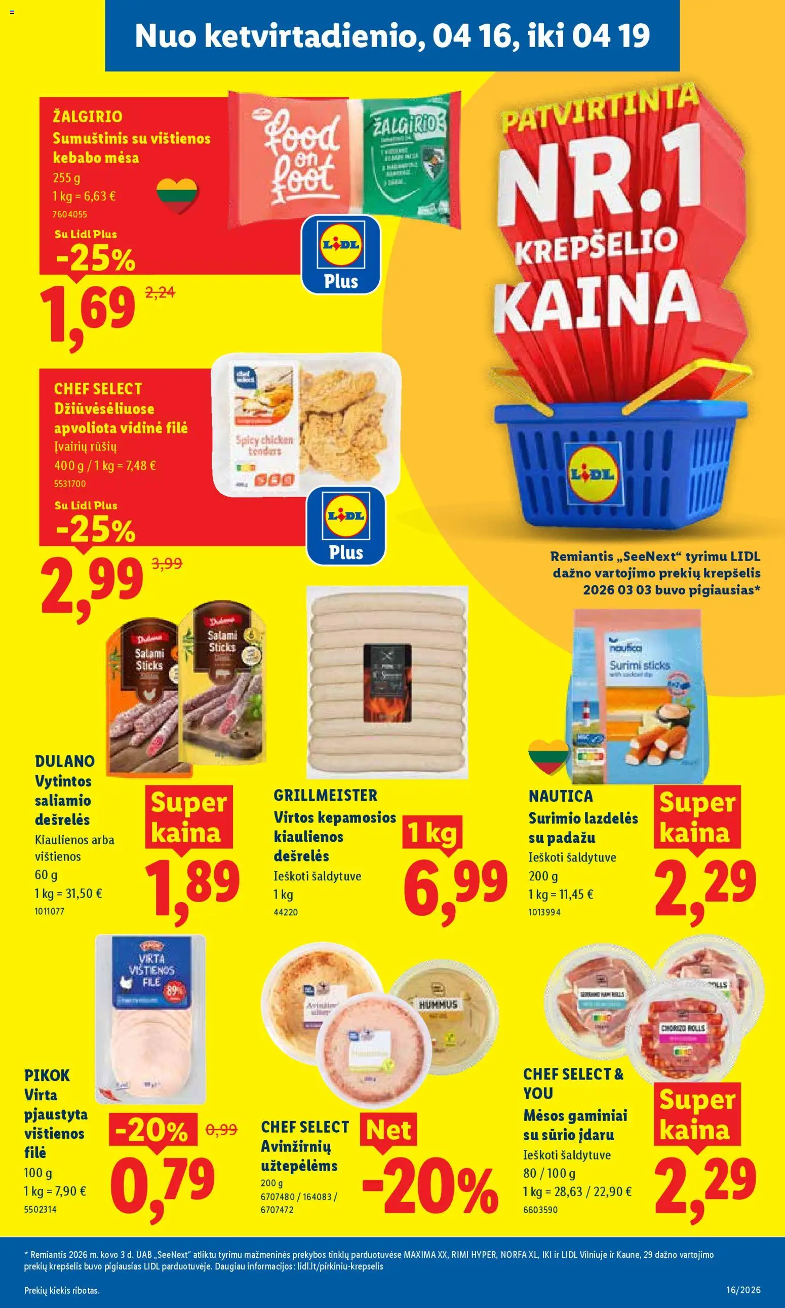 LIDL akcijos nuo 13.04.2026 | Puslapis: 37 | Prekių: Kiaulienos, Dešrelės, Sumuštinis, Krepšelis