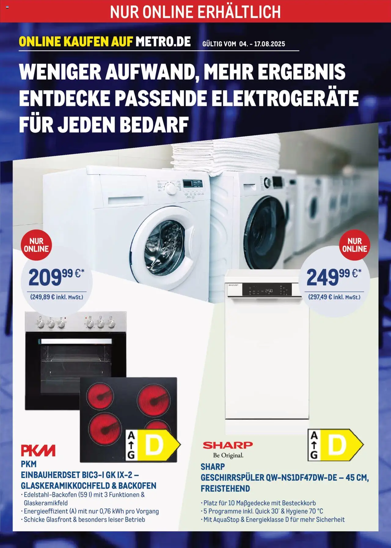 Metro Online: Technik-Angebote - gültig ab dem 04.08.2025 | Seite: 1 | Produkte: Geschirrspüler, Backofen