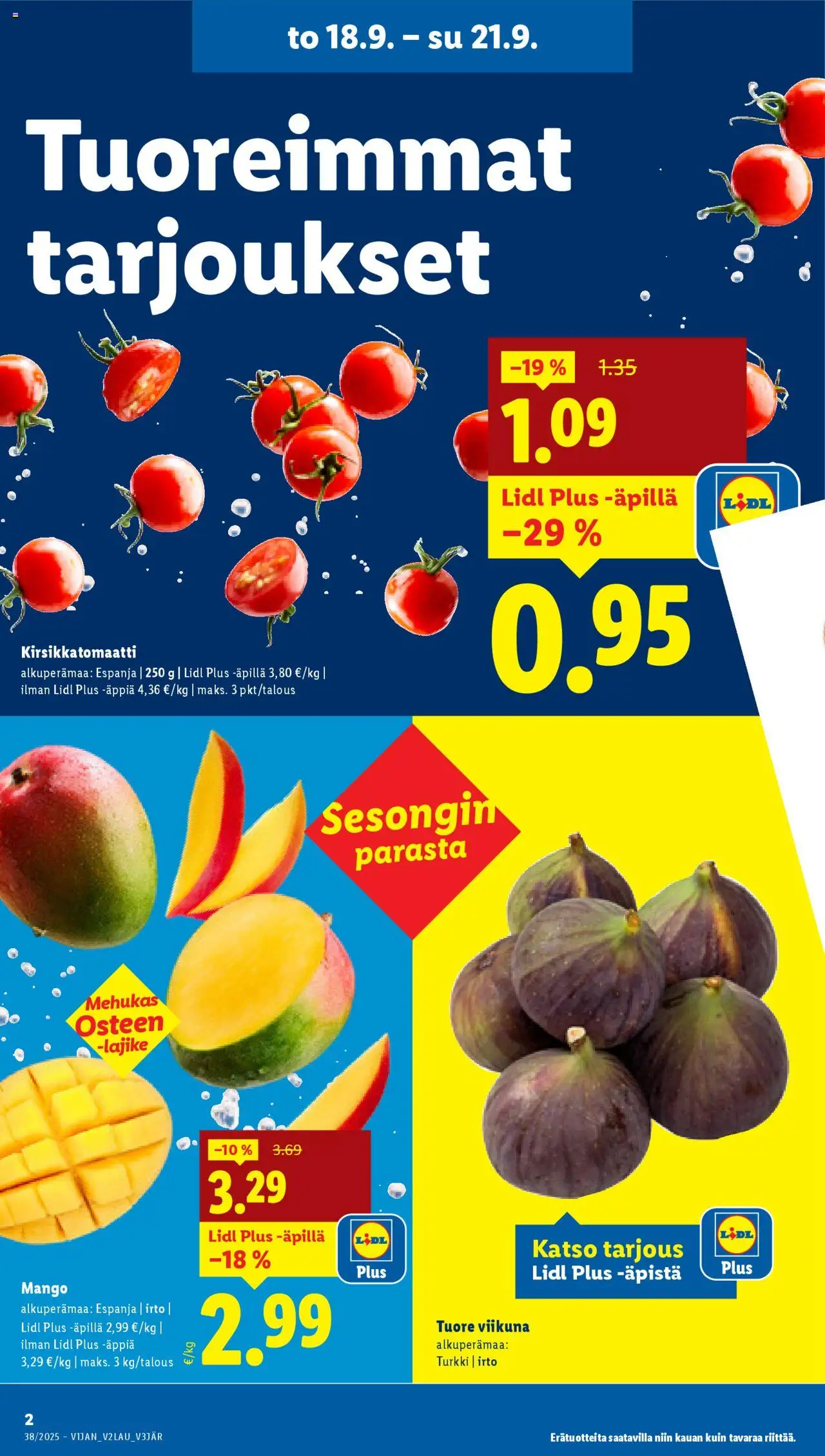Lidl tarjoukset – voimassa 18.09.2025 alkaen | Sivu: 4 | Tuotteet: Mango, Kirsikkatomaatti