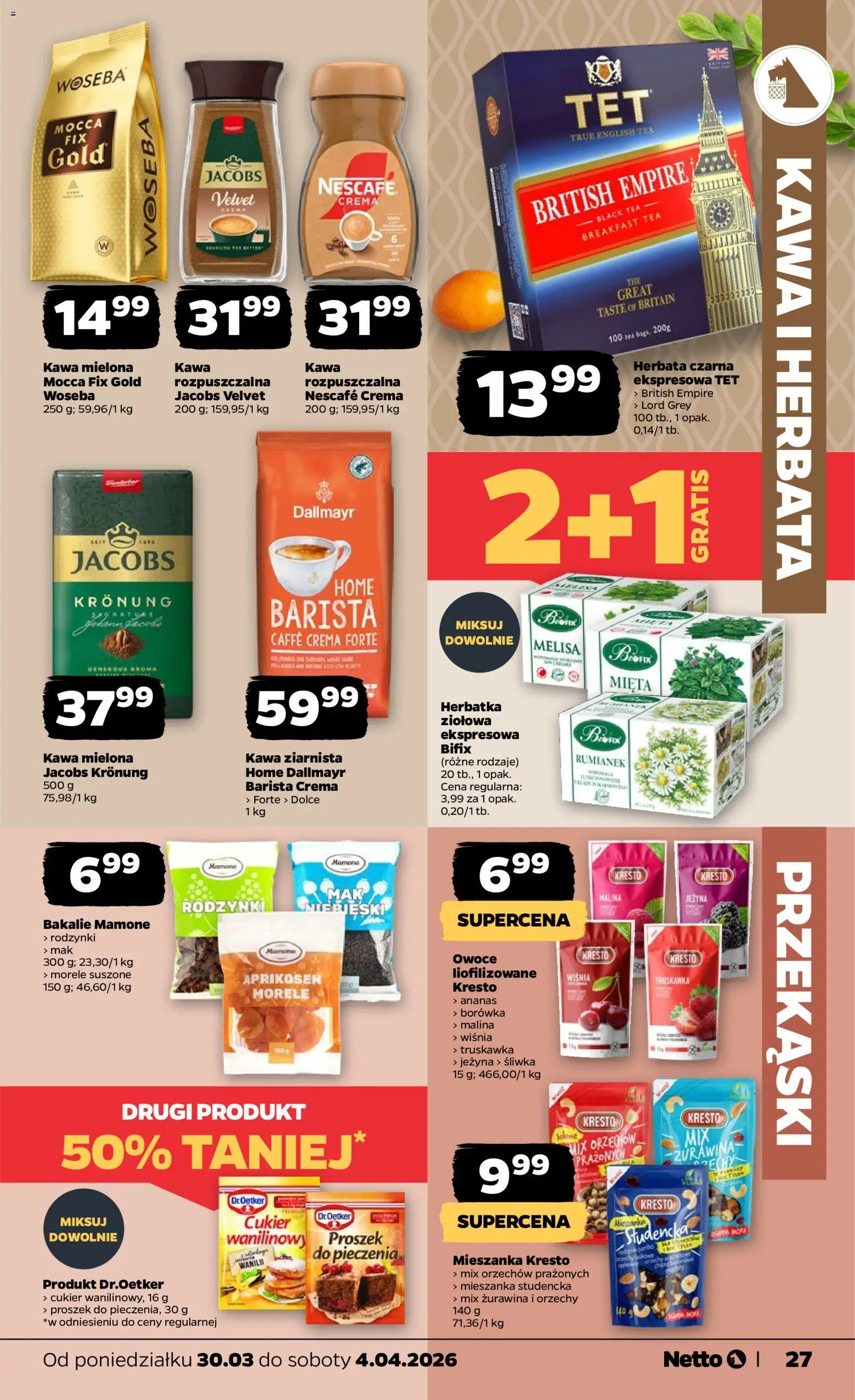Netto gazetka od poniedziałku spożywcza od 30.03.2026 | Strona: 27 | Produkty: Mak, Ananas, Rodzynki, Owoce