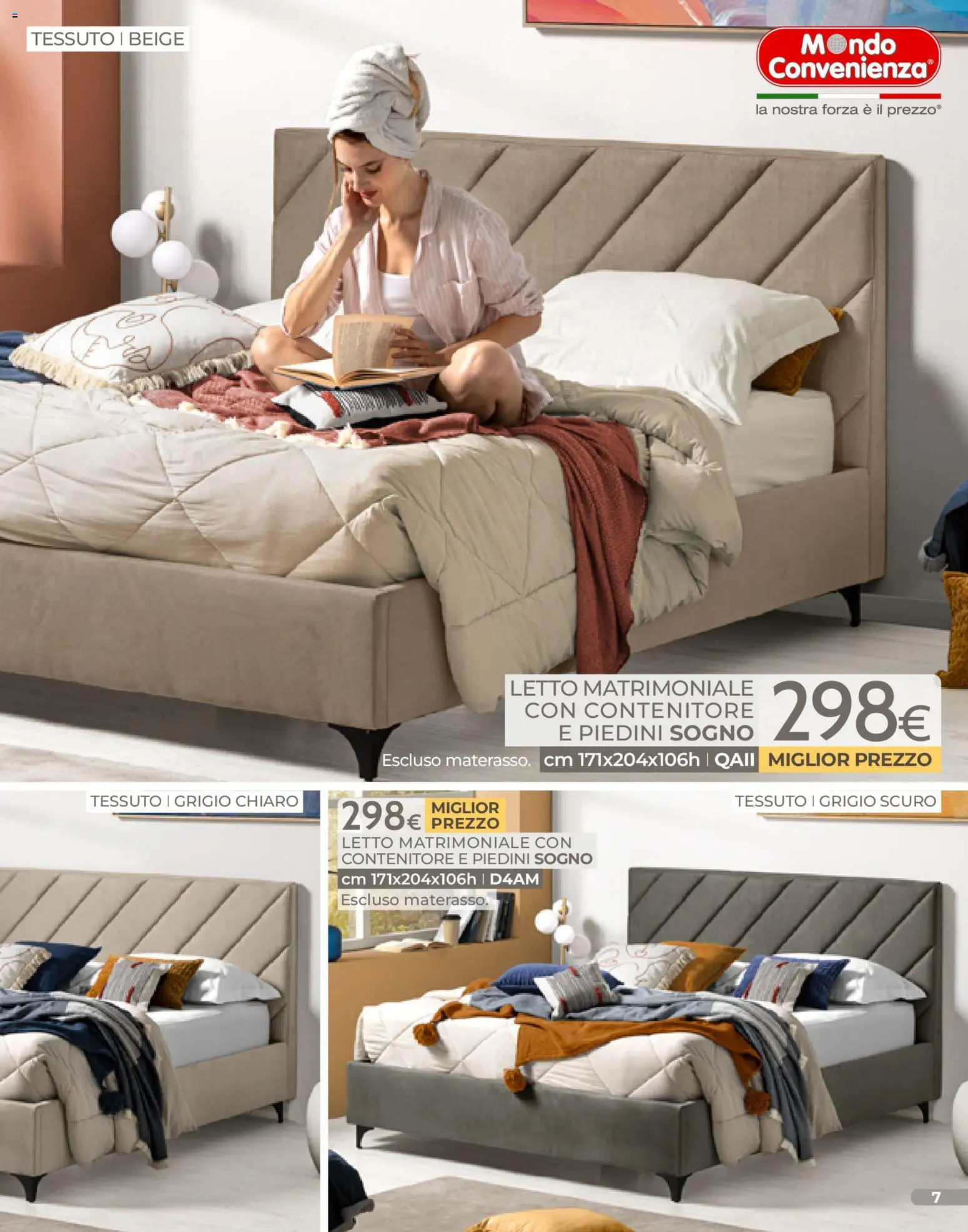 Volantino Mondo Convenienza del 04.01.2026 | Pagina: 7 | Prodotti: Letto matrimoniale, Contenitore, Letto