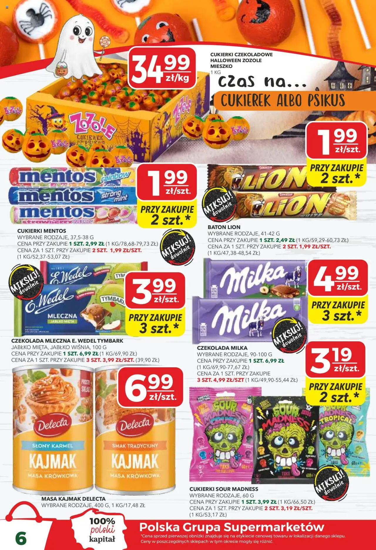 Top Market Gazetka od 23.10.2025 | Strona: 6 | Produkty: Cukierki czekoladowe, Czekolada mleczna, Milka, Kajmak