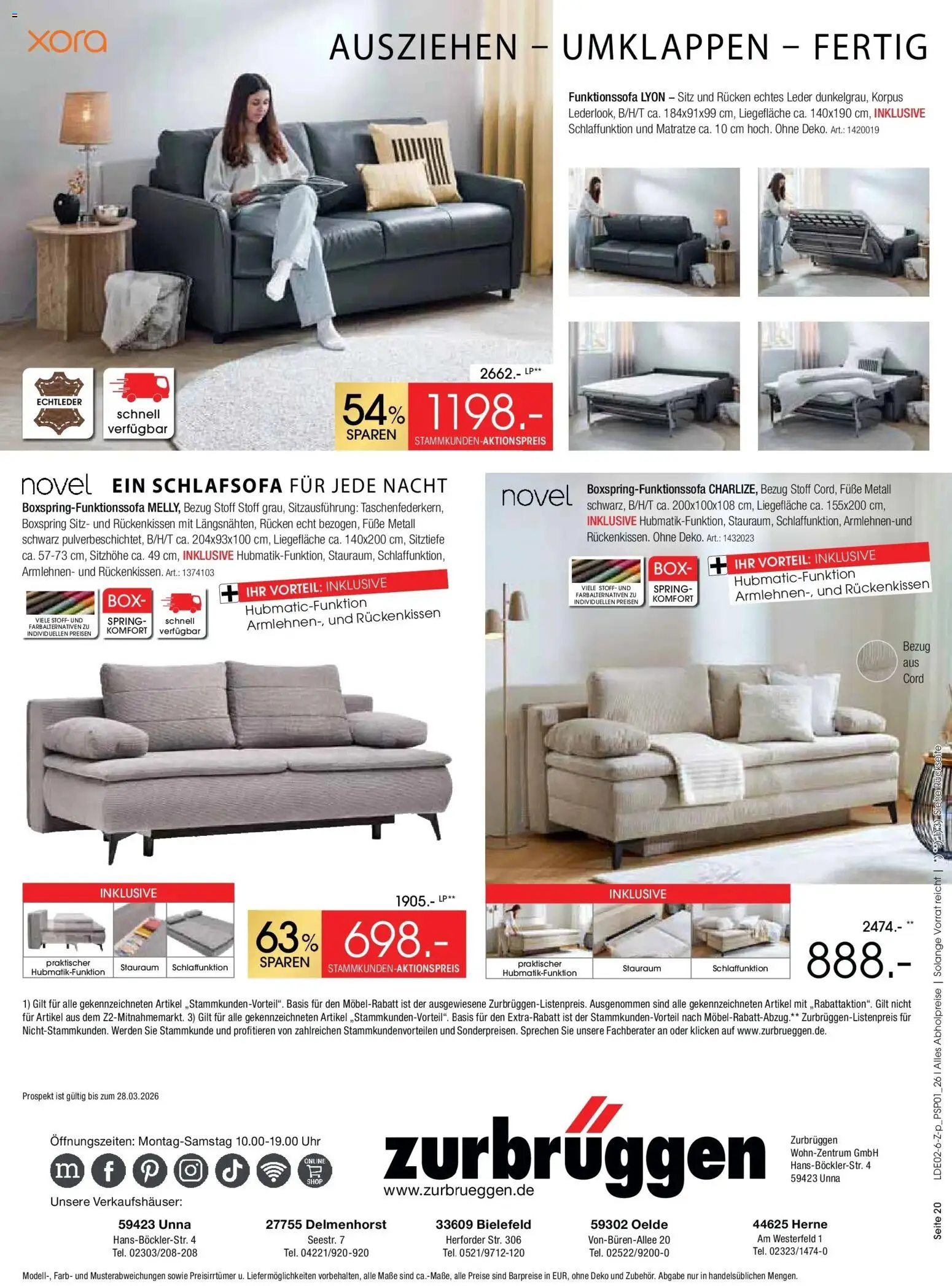 Zurbrüggen - Zurbrüggen: Ihr Einrichtungshaus der Extraklasse – gültig ab 20.02.2026 | Seite: 20 | Produkte: Schlafsofa, Matratze, Box, Uhr