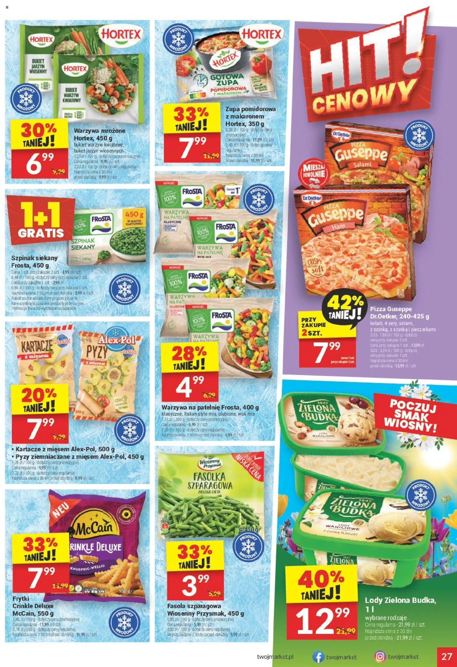 Twój Market gazetka od 04.03.2026 | Strona: 27 | Produkty: Szpinak, Salami, Pizza, Fasolka szparagowa