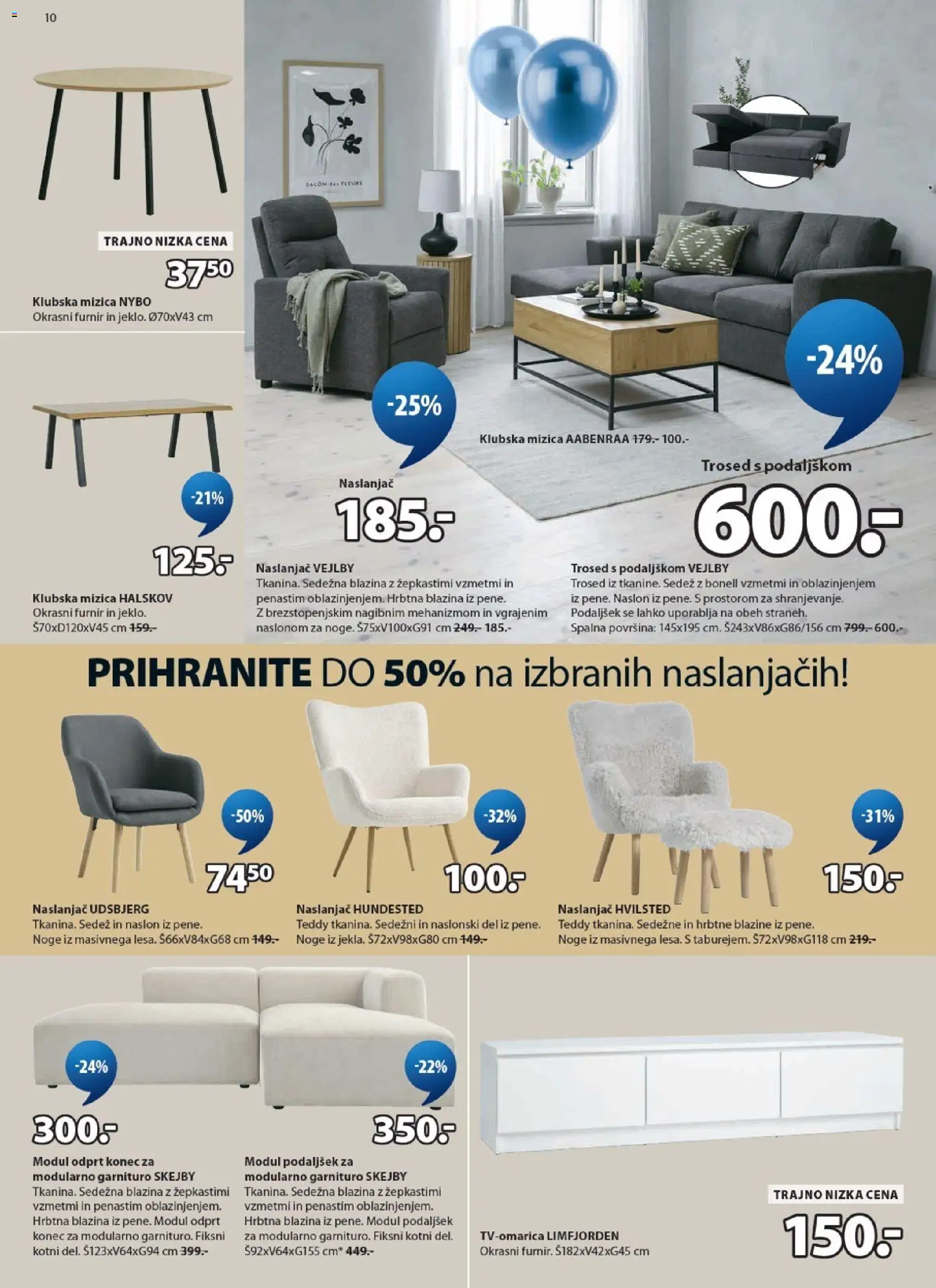 Novi JYSK katalog ponudbe – veljaven od 22.04.2026 | Stran: 10 | Izdelki: Mizica, Naslanjač, Trosed, Furnir