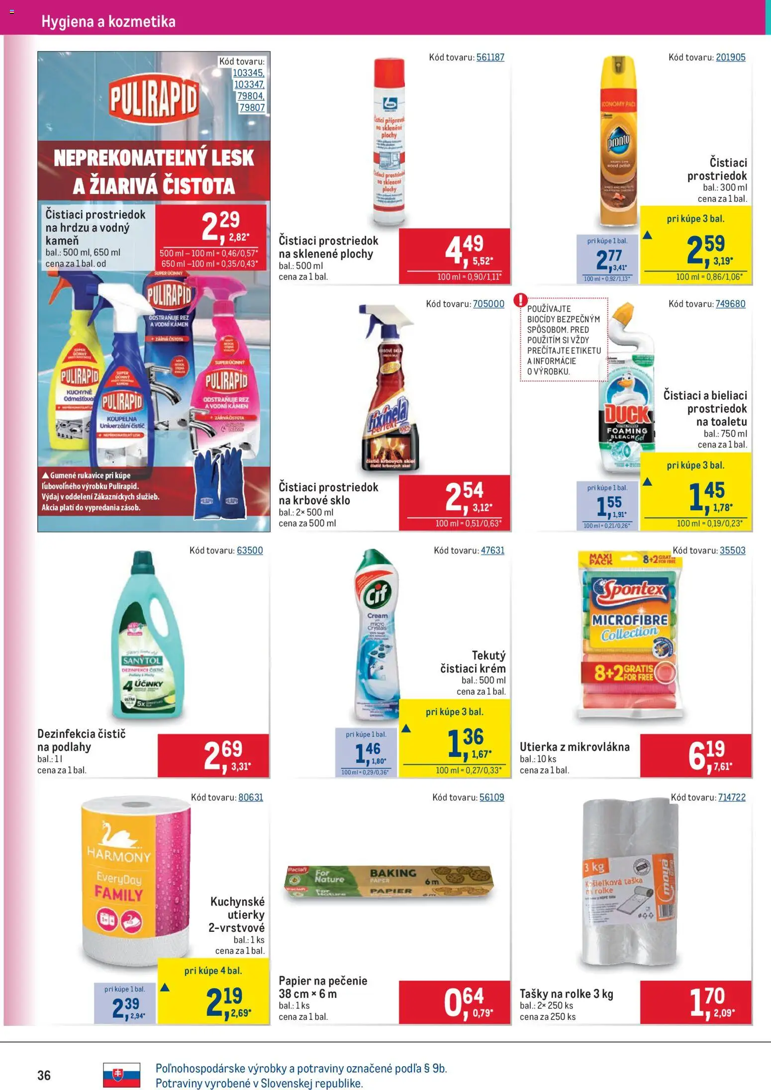 Nové Metro akcie – leták je platný od 05.11.2025 | Strana: 36 | Produkty: Čistiaci prostriedok, Kuchyne, Rukavice, Taška