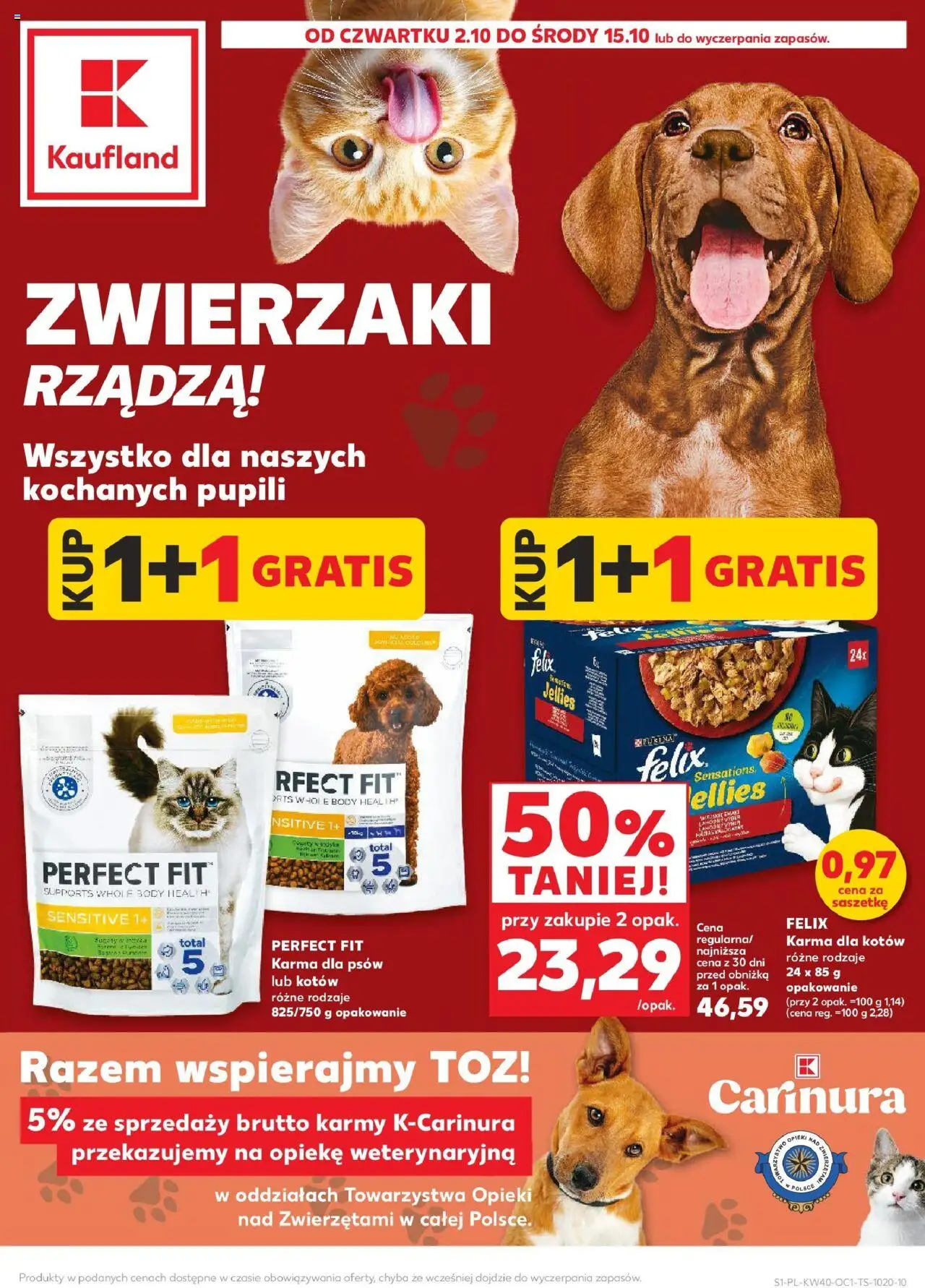 Kaufland gazetka - Zwierzęta od 02.10.2025 | Strona: 1 | Produkty: Karma dla kotów, Body, Karma dla psów