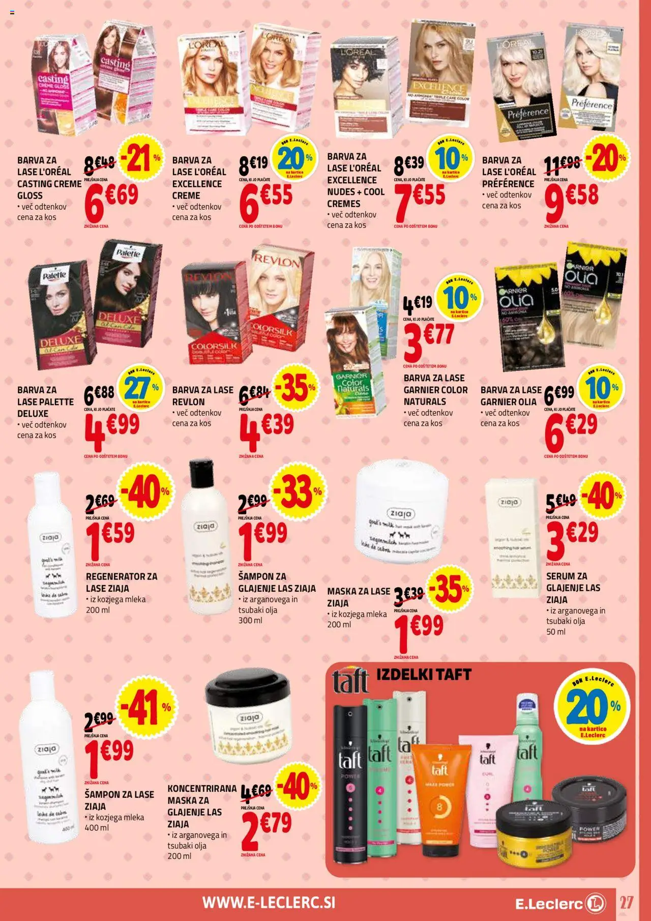 Novi E.leclerc katalog ponudbe – veljaven od 10.09.2025 | Stran: 27 | Izdelki: Kos, Sampon, Barva za lase, Maska