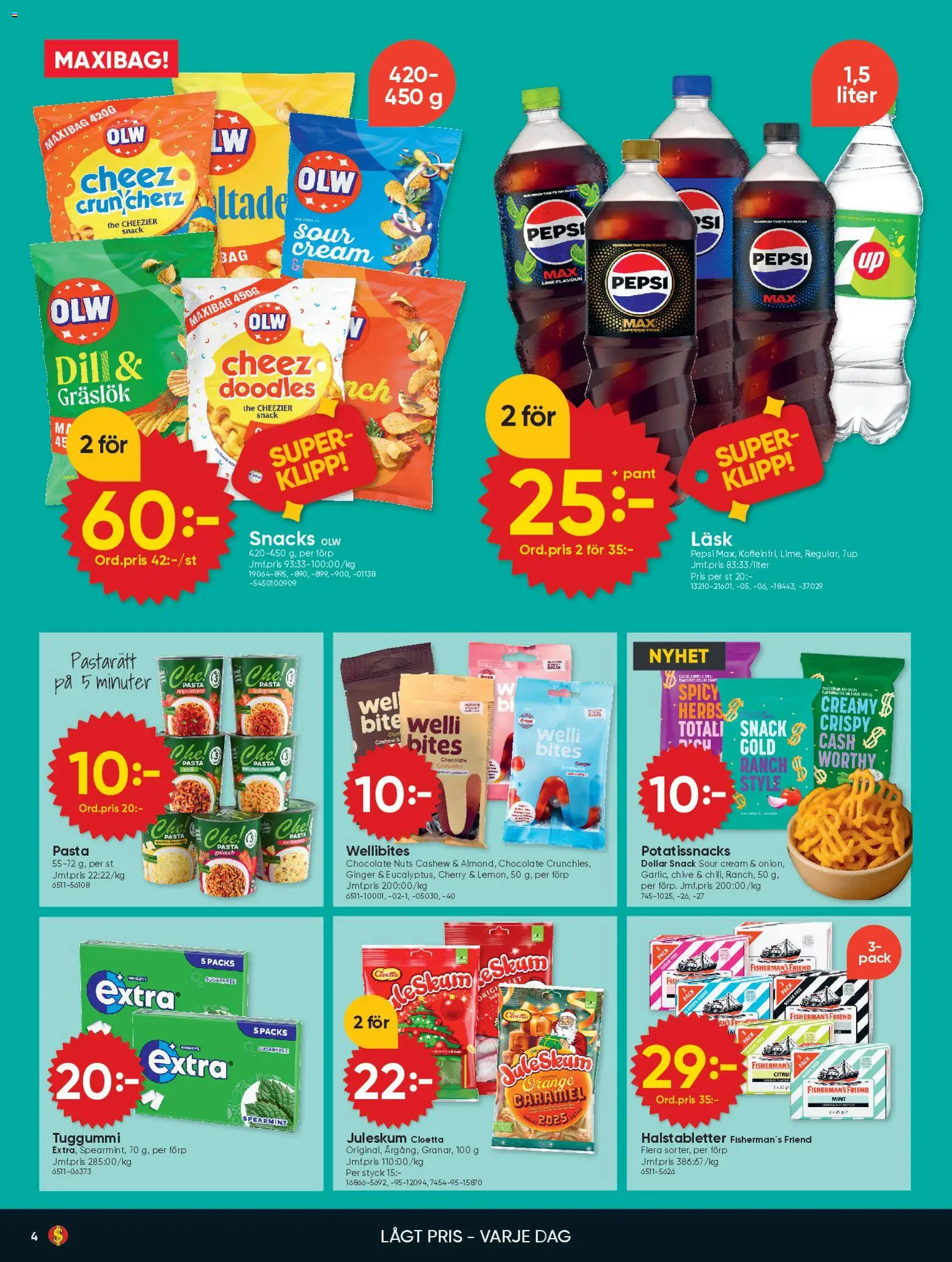 Dollar Store reklamblad aktuell från 17.11.2025 | Sida: 4 | Produkter: Gräslök, Pepsi, Tuggummi, Lime