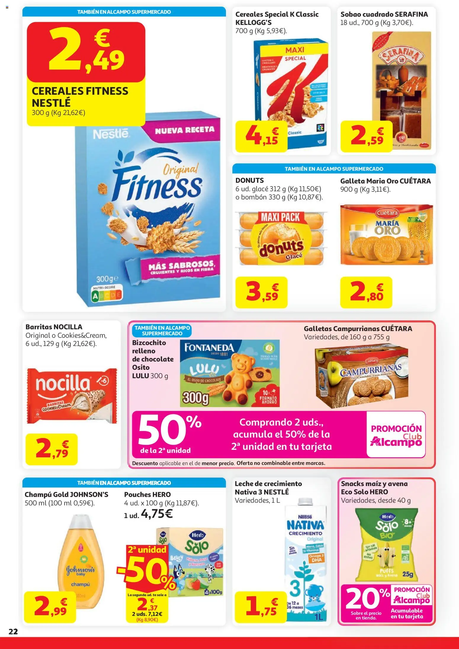 Alcampo HG Unico │ válido desde el 07.04.2026 | Página: 22 | Productos: Leche, Chocolate, Manzana, Galletas