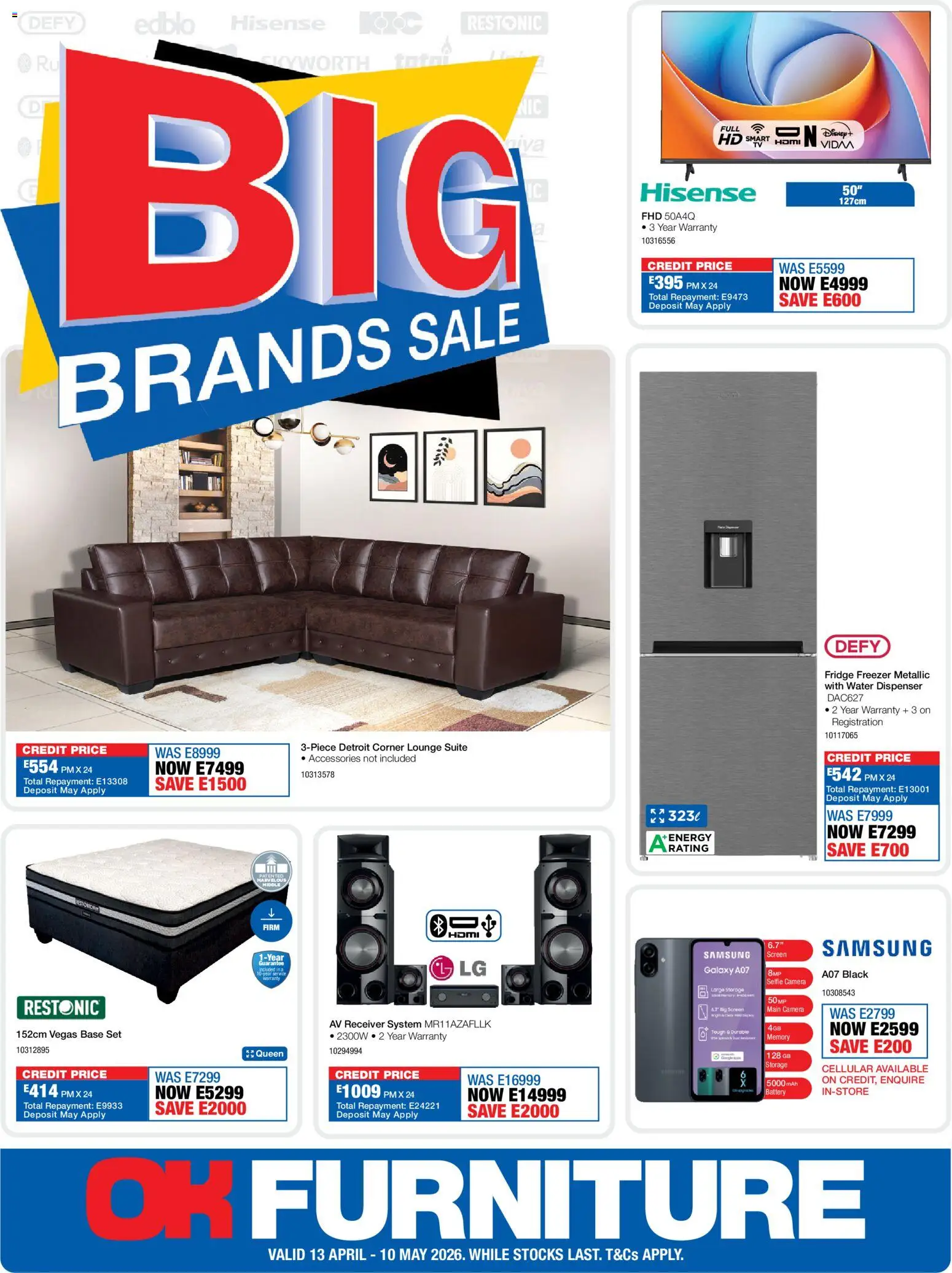 New OK Furniture catalogue – valid from 13.04.2026 | Page: 1 | Products: Freezer, Fridge, Lounge suite, Water