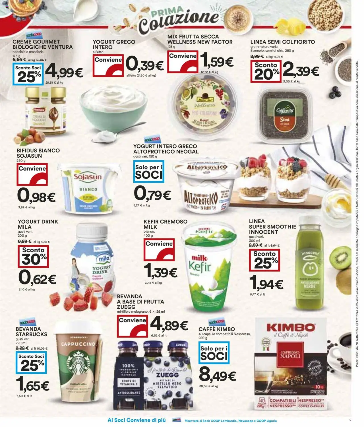Volantino COOP del 18.09.2025 | Pagina: 9 | Prodotti: Yogurt, Caffè, Frutta, Data