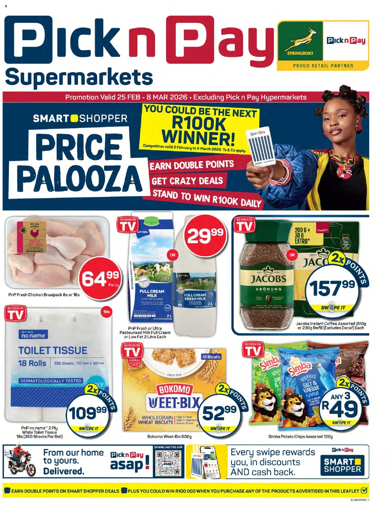 New Pick n Pay catalogue – valid from 25.02.2026 | Page: 1 | Products: Coffee, Chicken, Chips, Salt