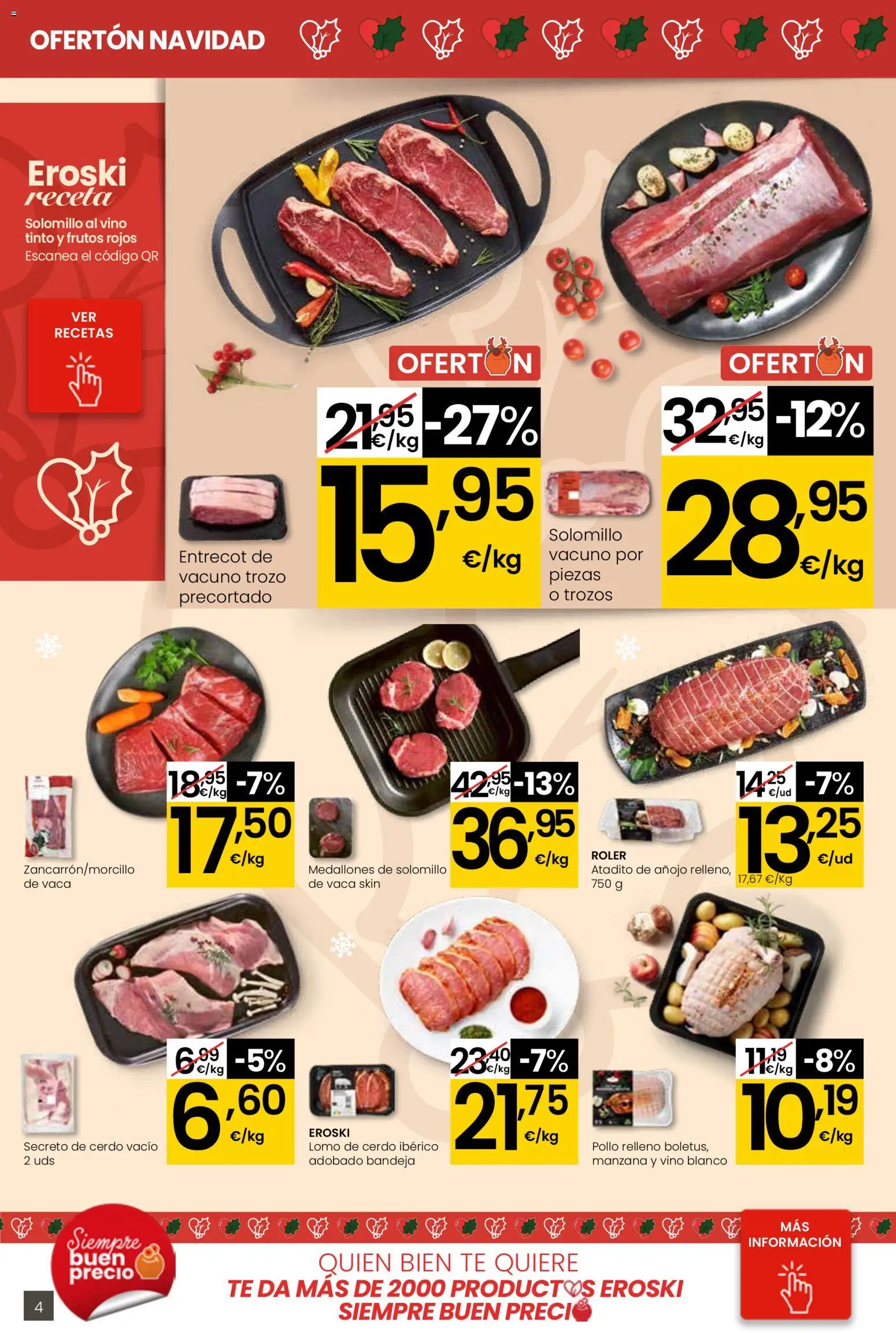 Eroski - Supermercados │ válido desde el 26.12.2025 | Página: 4 | Productos: Medallones, Cerdo, Té, Bandeja
