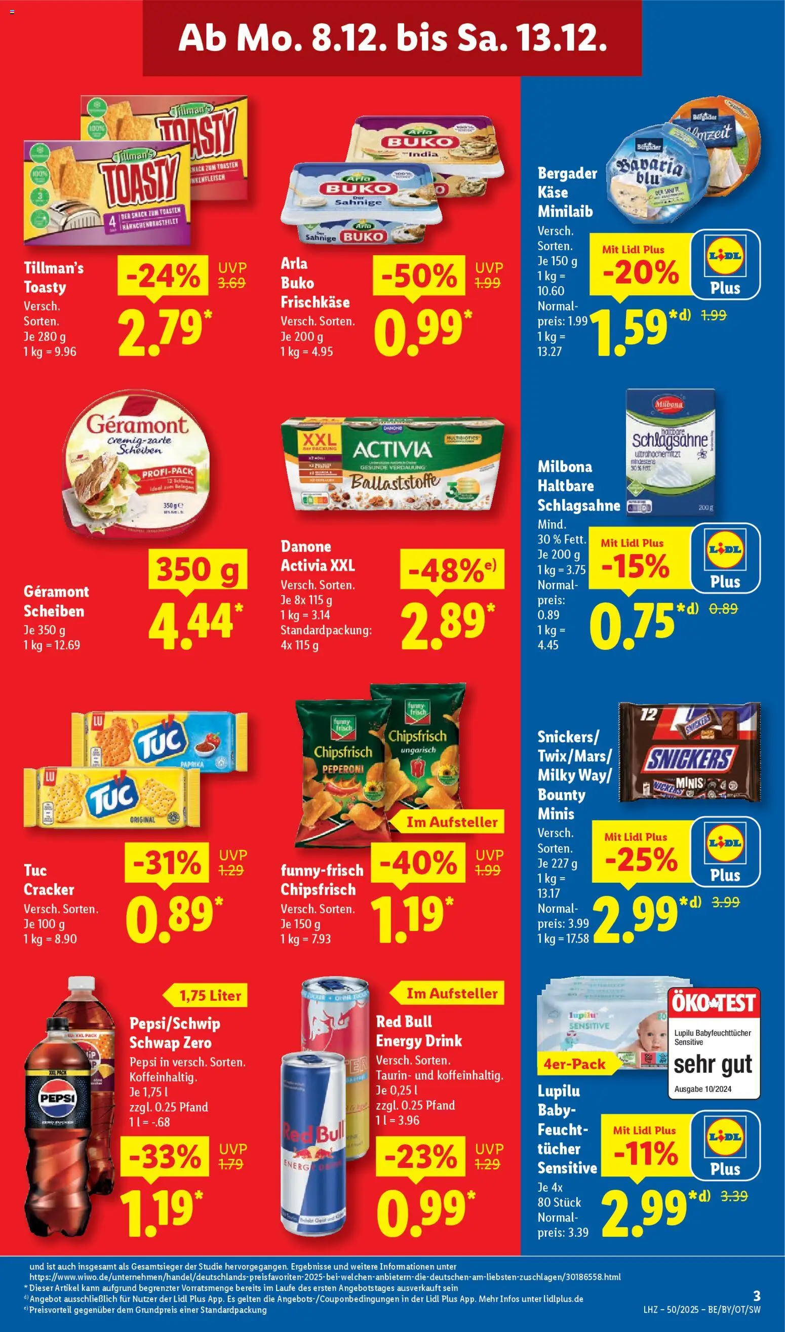 Lidl Prospekt Grimma – gültig ab 08.12.2025 | Seite: 9 | Produkte: Activia, Käse, Snickers, Pepsi