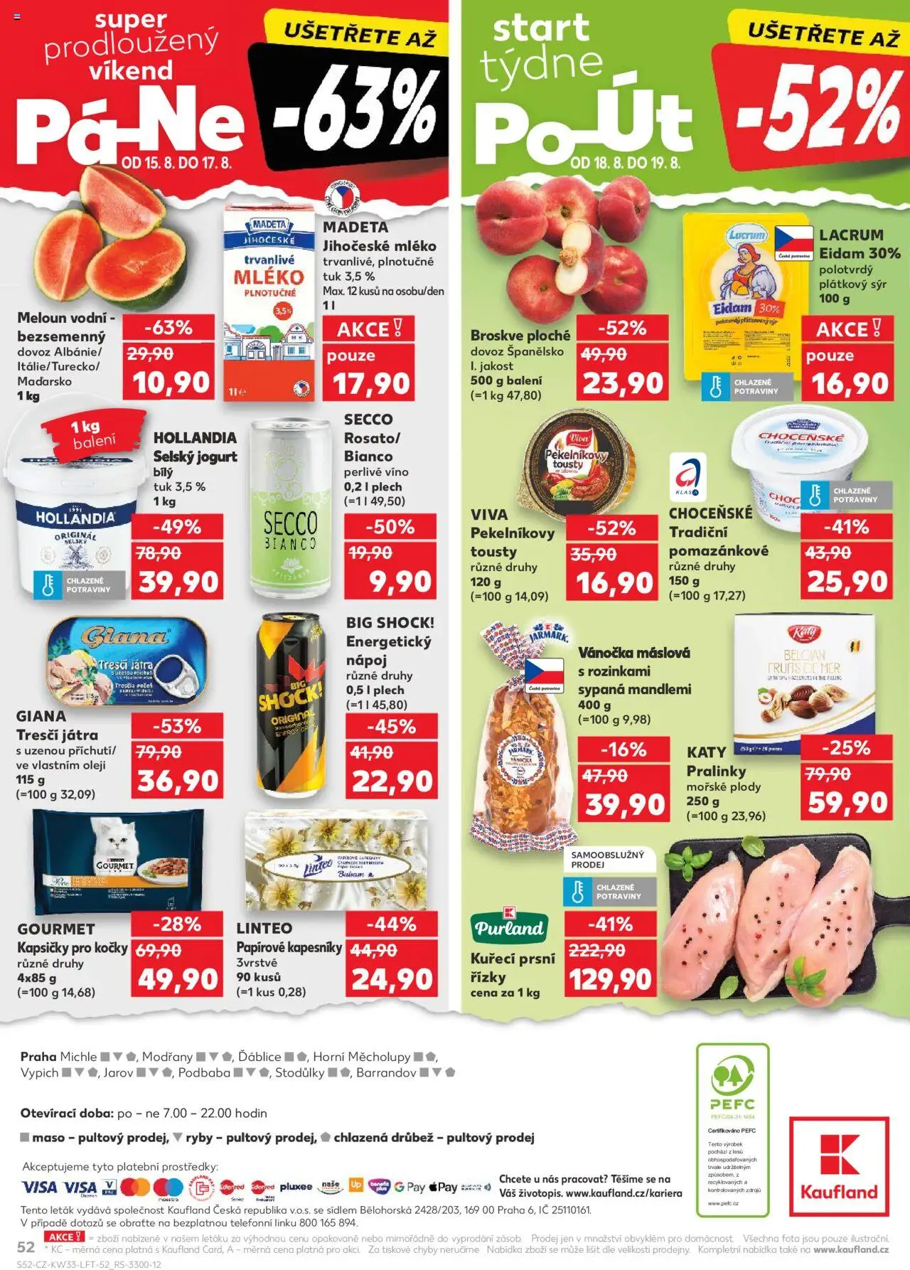 Kaufland leták - Praha 4 od 13.08.2025 | Strana: 52 | Produkty: Sýr, Kuřecí prsní řízky, Hollandia, Potraviny