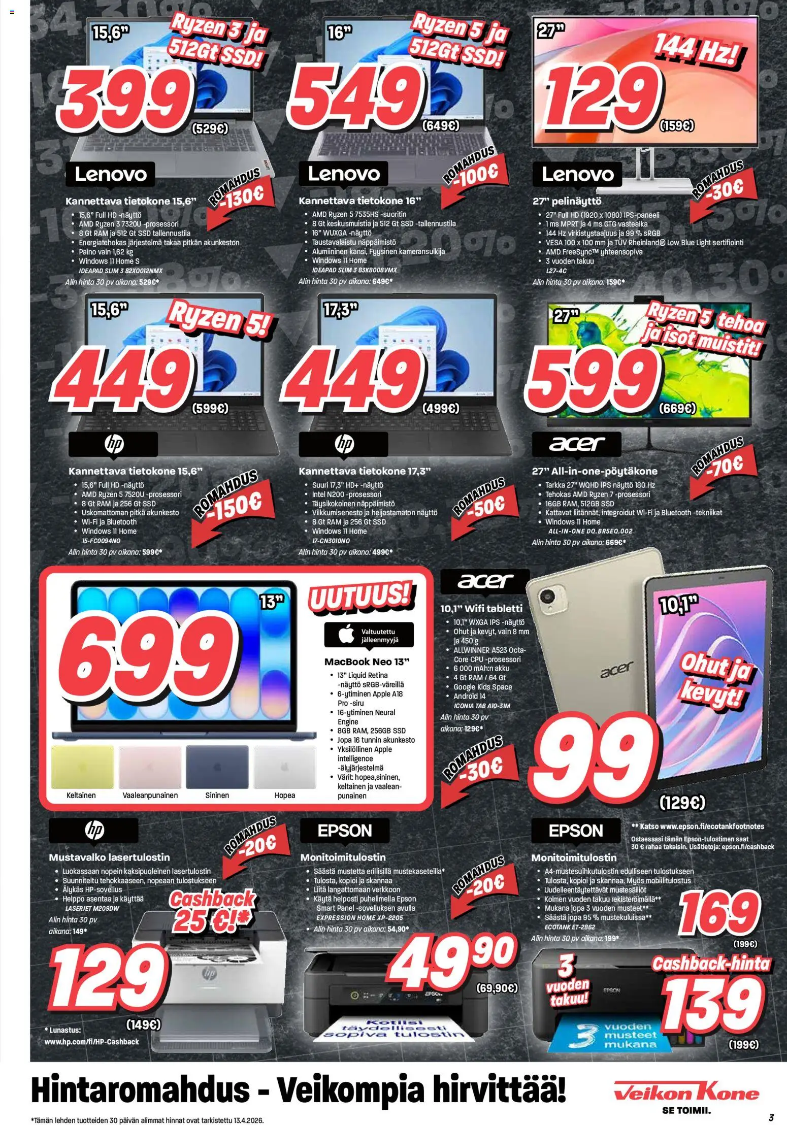 Veikon Kone tarjoukset – voimassa 20.04.2026 alkaen | Sivu: 3 | Tuotteet: Monitoimitulostin, Akku, Tabletti, Näppäimistö