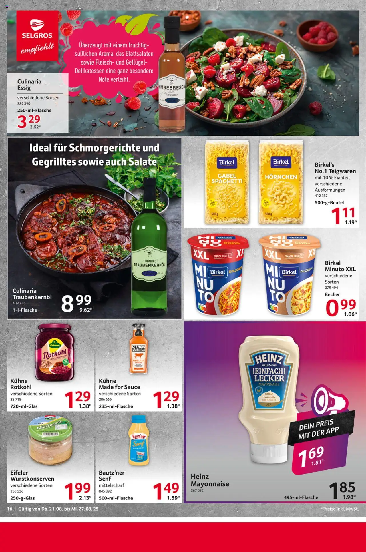 Selgros Prospekt 	 - gültig ab dem 21.08.2025 | Seite: 16 | Produkte: Himbeeren, Rotkohl, Essig, Mayonnaise