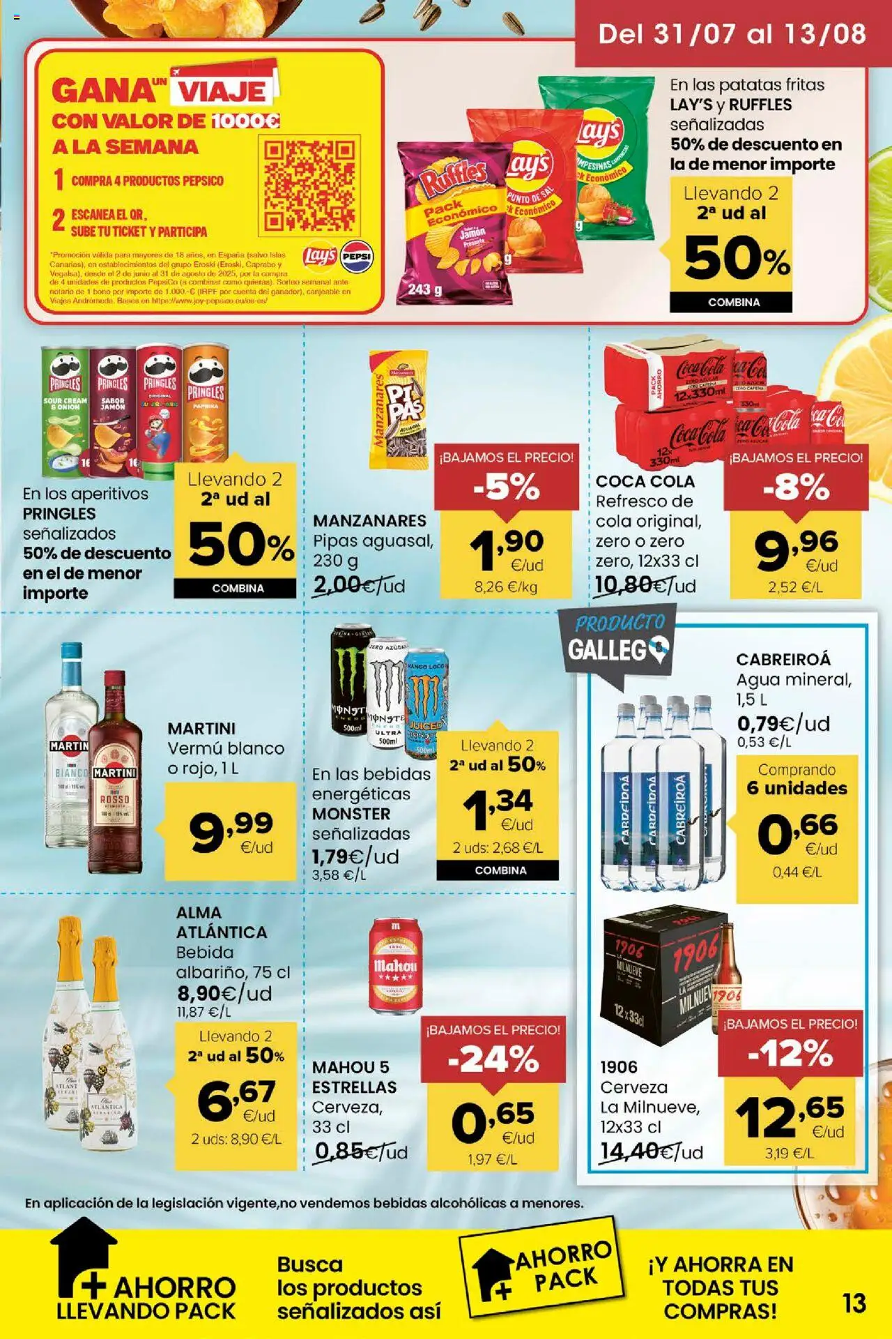 Eroski - Miramos por ti │ válido desde el 31.07.2025 | Página: 13 | Productos: Jamón, Cerveza, Ρούτερ