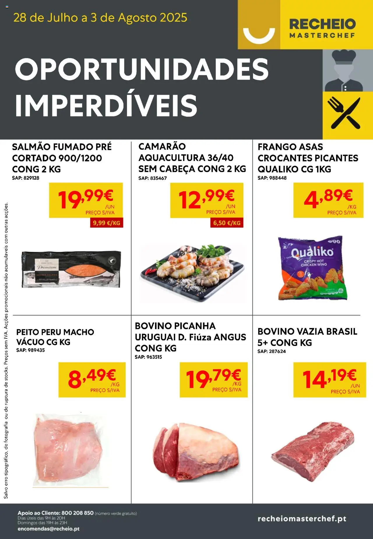 Recheio - Oportunidades Imperdíveis │ válido de 28.07.2025 | Página: 1 | Produtos: Frango, Peru, Camarão, Salmão