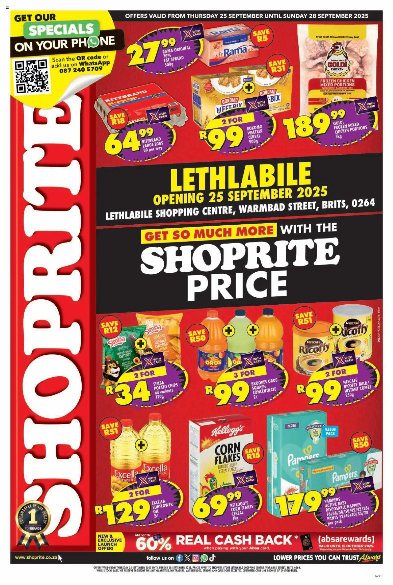 New Shoprite catalogue – valid from 25.09.2025 | Page: 1 | Products: Corn, Chutney, Phone, Coffee