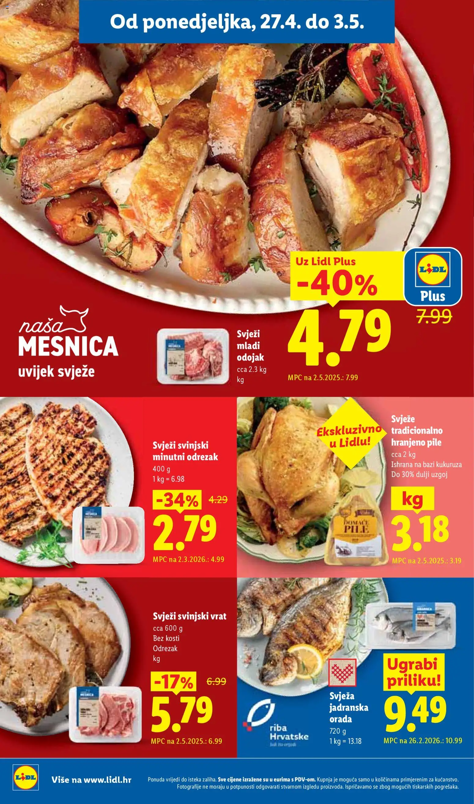 Lidl katalog | vrijedi od 27.04.2026 | Stranica: 4 | Proizvodi: Odojak, Svinjski vrat, Riba