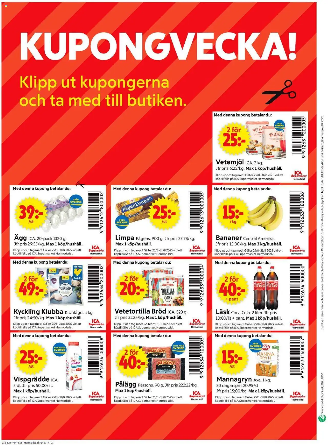 ICA Supermarket reklamblad aktuell från 25.08.2025 | Sida: 14 | Produkter: Visp, Ägg, Bröd, Bananer