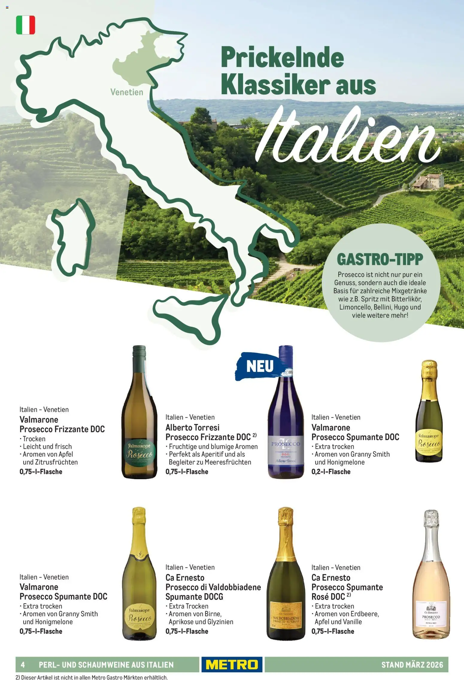 Metro Hauswein-Katalog – gültig ab 03.03.2026 | Seite: 4 | Produkte: Äpfel, Honigmelone, Prosecco, Hugo
