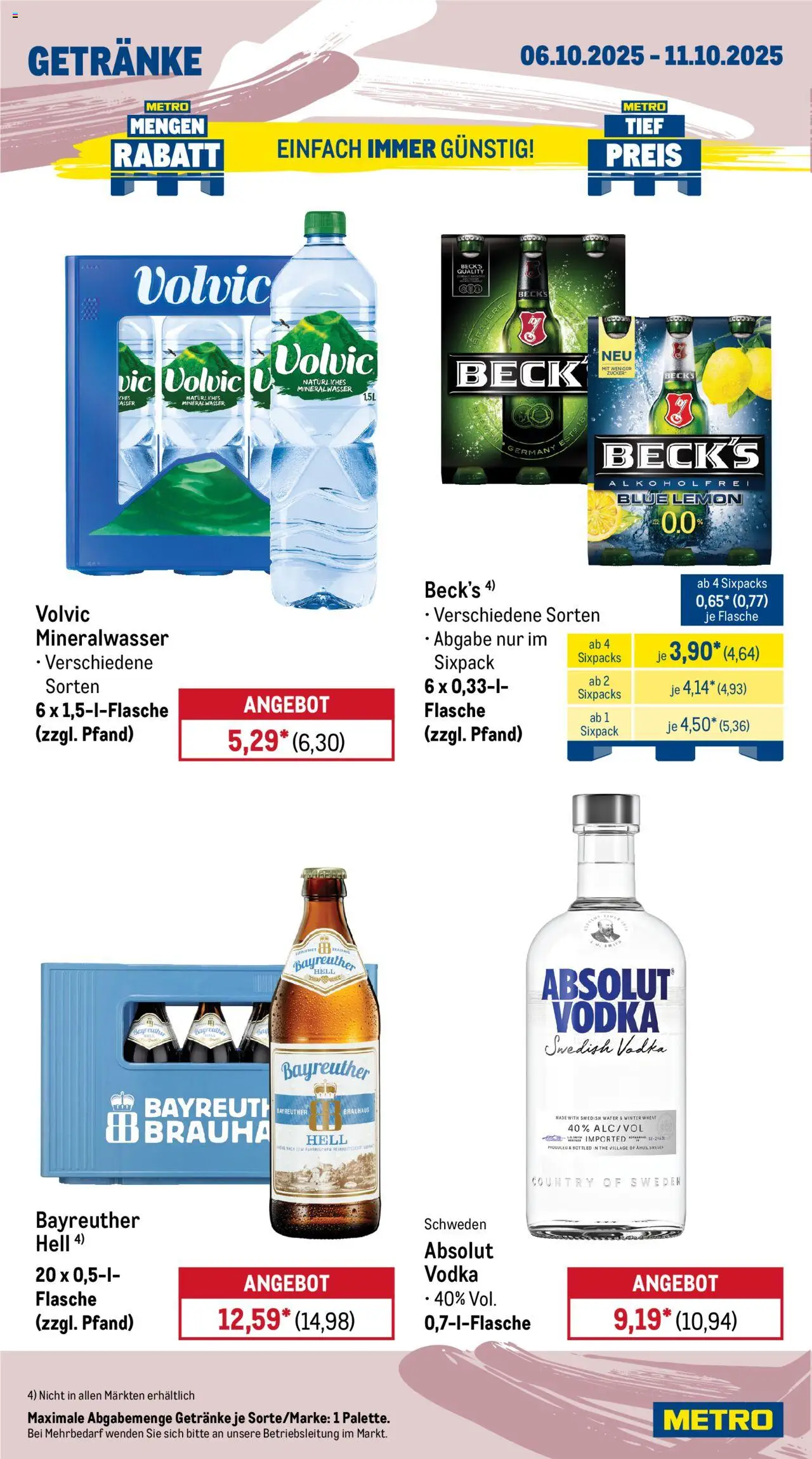 Metro Prospekt 	 – gültig ab 06.10.2025 | Seite: 14 | Produkte: Bayreuther hell, Mineralwasser, Vodka, Volvic