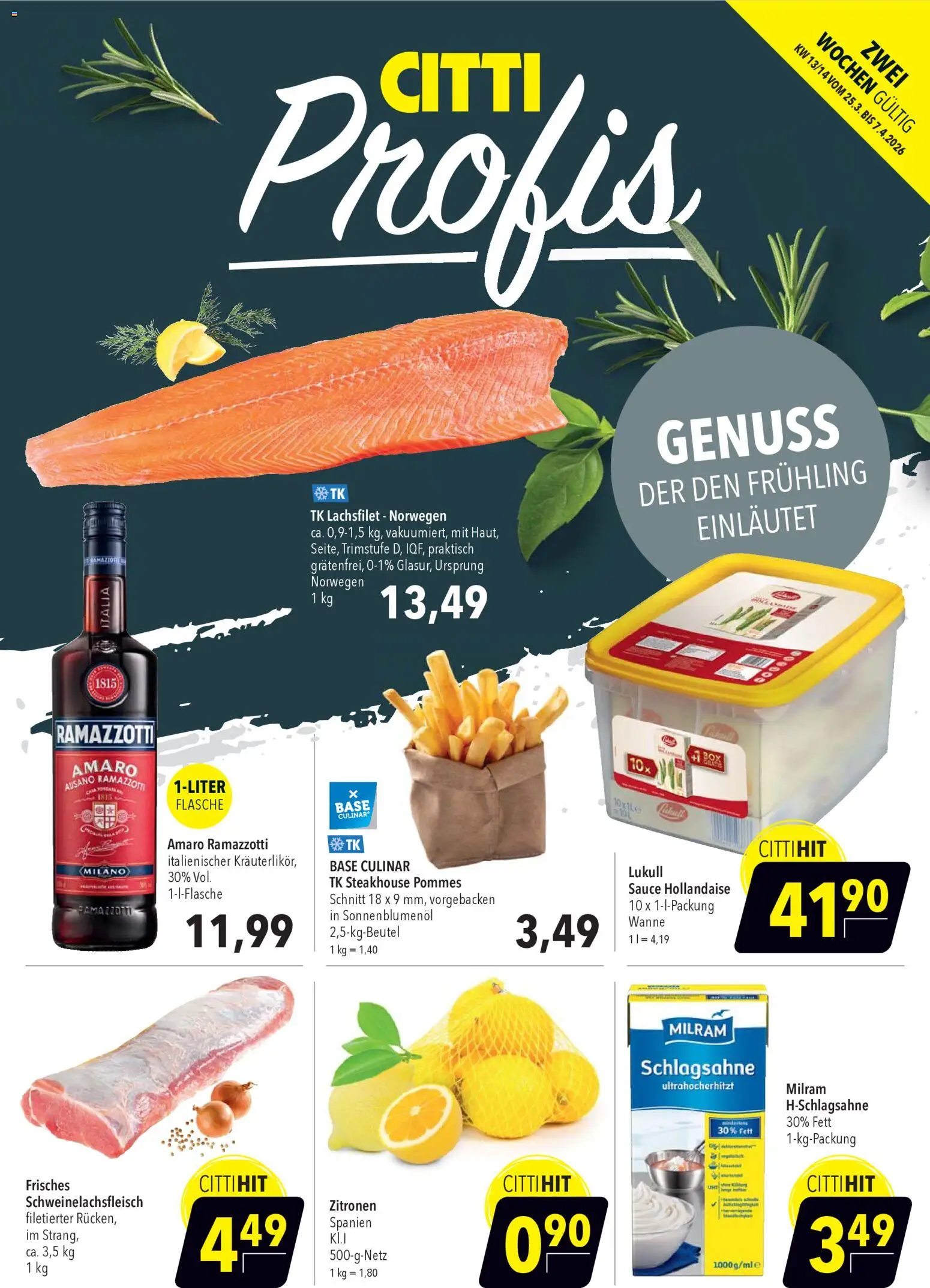 CITTI Markt Aktuelle Angebote für Profis – gültig ab 25.03.2026 | Seite: 1 | Produkte: Schlagsahne, Milram, Ramazzotti, Zitronen