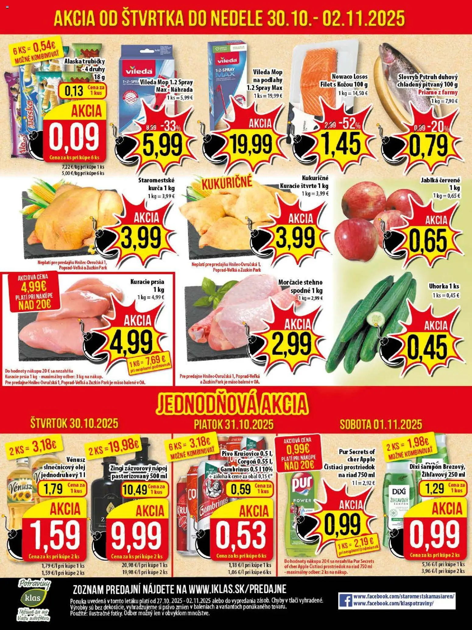 Nové Klas akcie – leták je platný od 27.10.2025 | Strana: 25 | Produkty: Kuracie prsia, Čistiaci prostriedok, Slnečnicový olej, Gambrinus