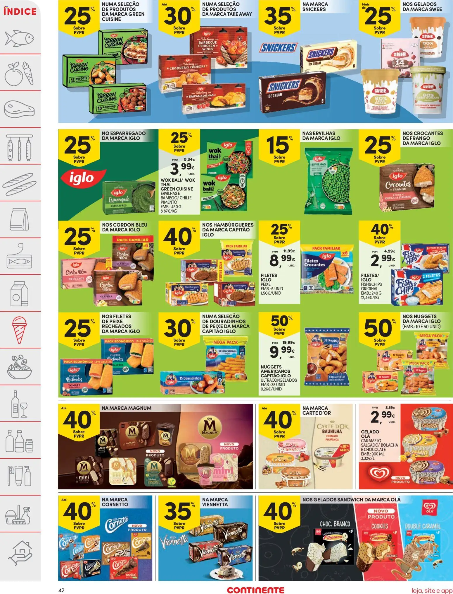 Continente folheto │ válido de 26.12.2025 | Página: 42 | Produtos: Espinafres, Capitão iglo, Gelado, Chocolate