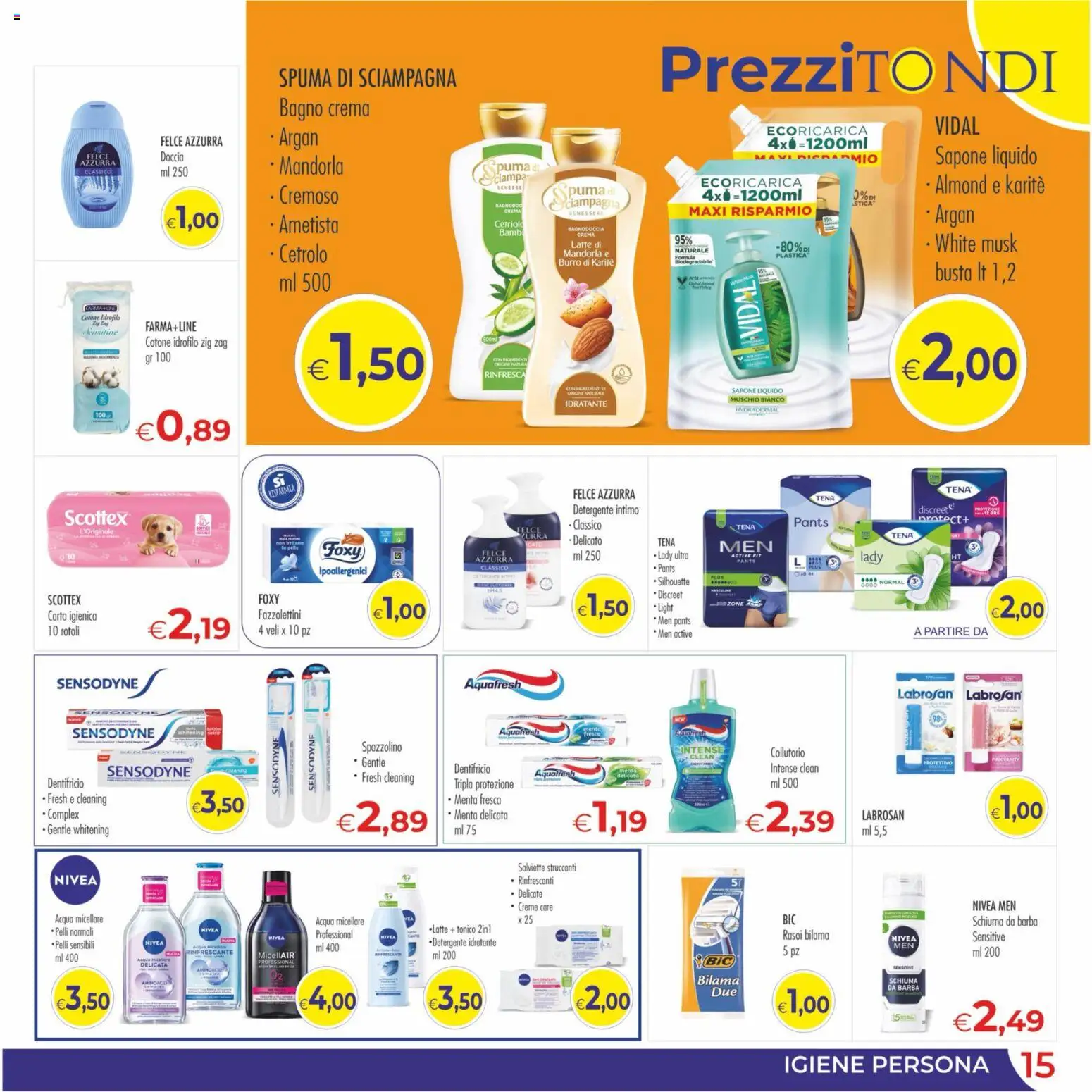 Volantino MerSi Supermercati del 21.01.2026 | Pagina: 15 | Prodotti: Crema, Salviette struccanti, Detergente, Intimo