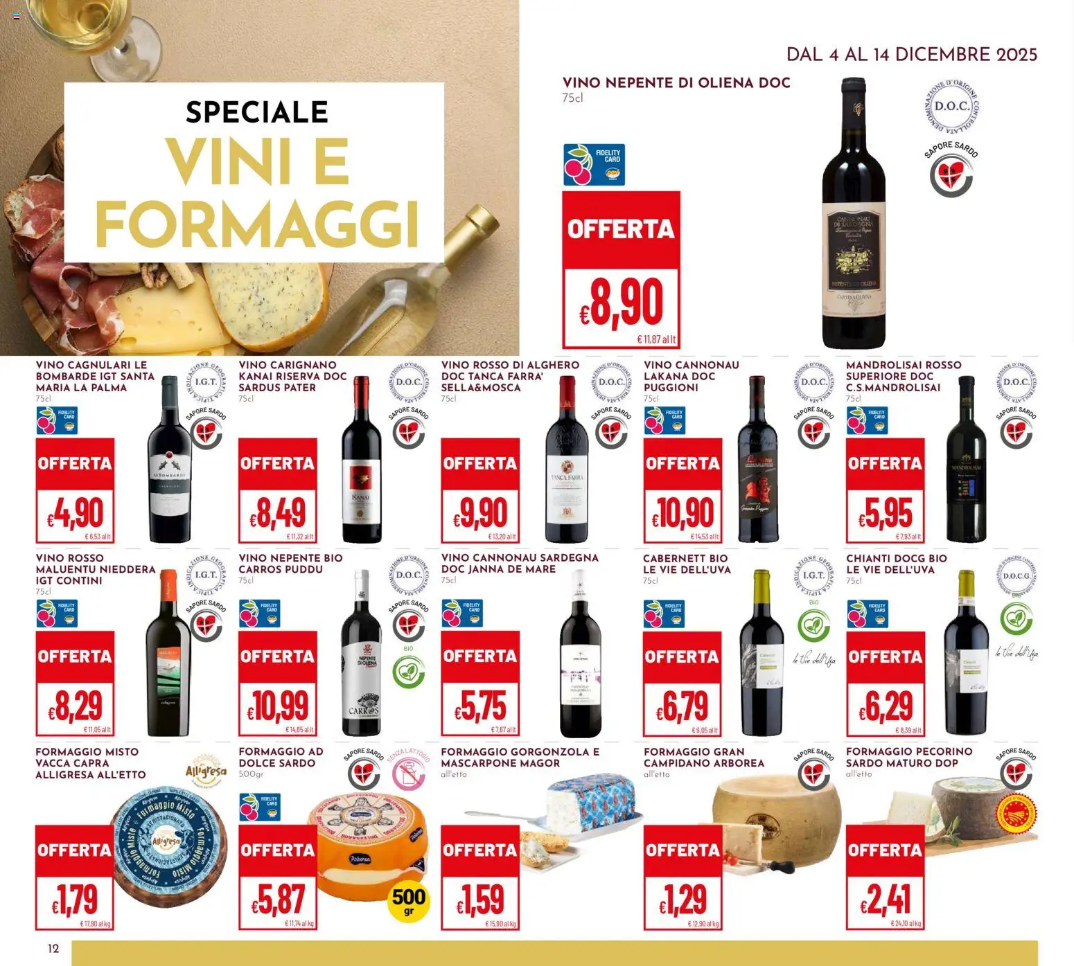 Volantino Pan del 04.12.2025 | Pagina: 12 | Prodotti: Vino, Mascarpone, Pecorino, Vino rosso