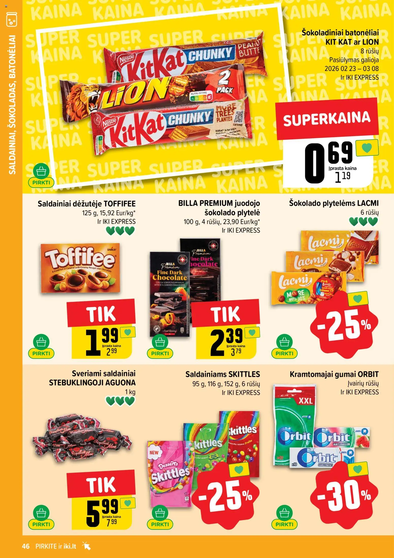 IKI akcijos nuo 23.02.2026 | Puslapis: 46 | Prekių: Saldainiai