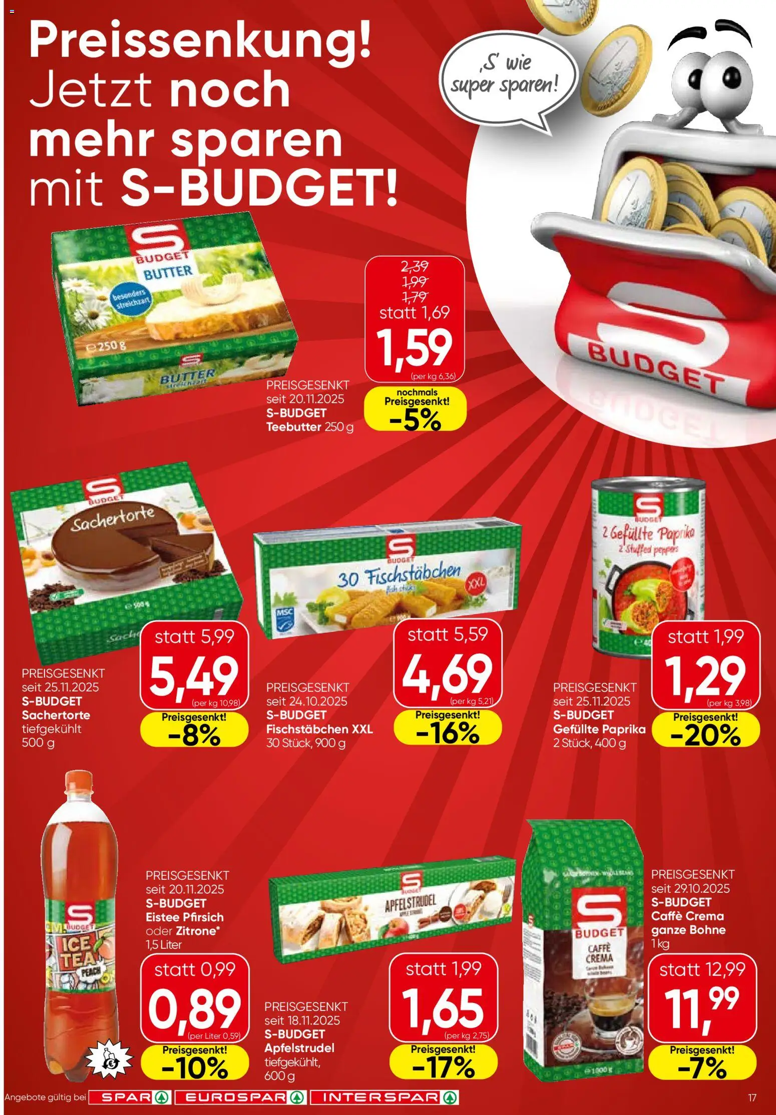 Spar - Burgenland gültig ab 04.12.2025 | Seite: 17 | Produkte: Pfirsich, Butter