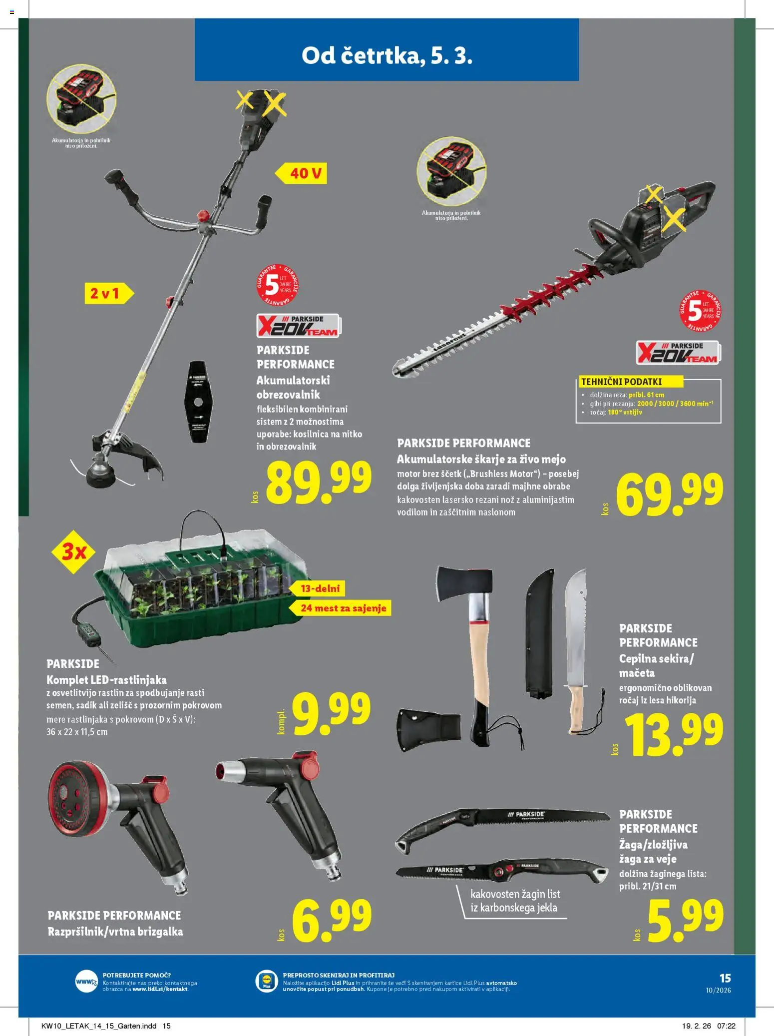 Novi Lidl katalog ponudbe – veljaven od 05.03.2026 | Stran: 39 | Izdelki: Nož, Kosilnica, Škarje za živo mejo, Polnilnik