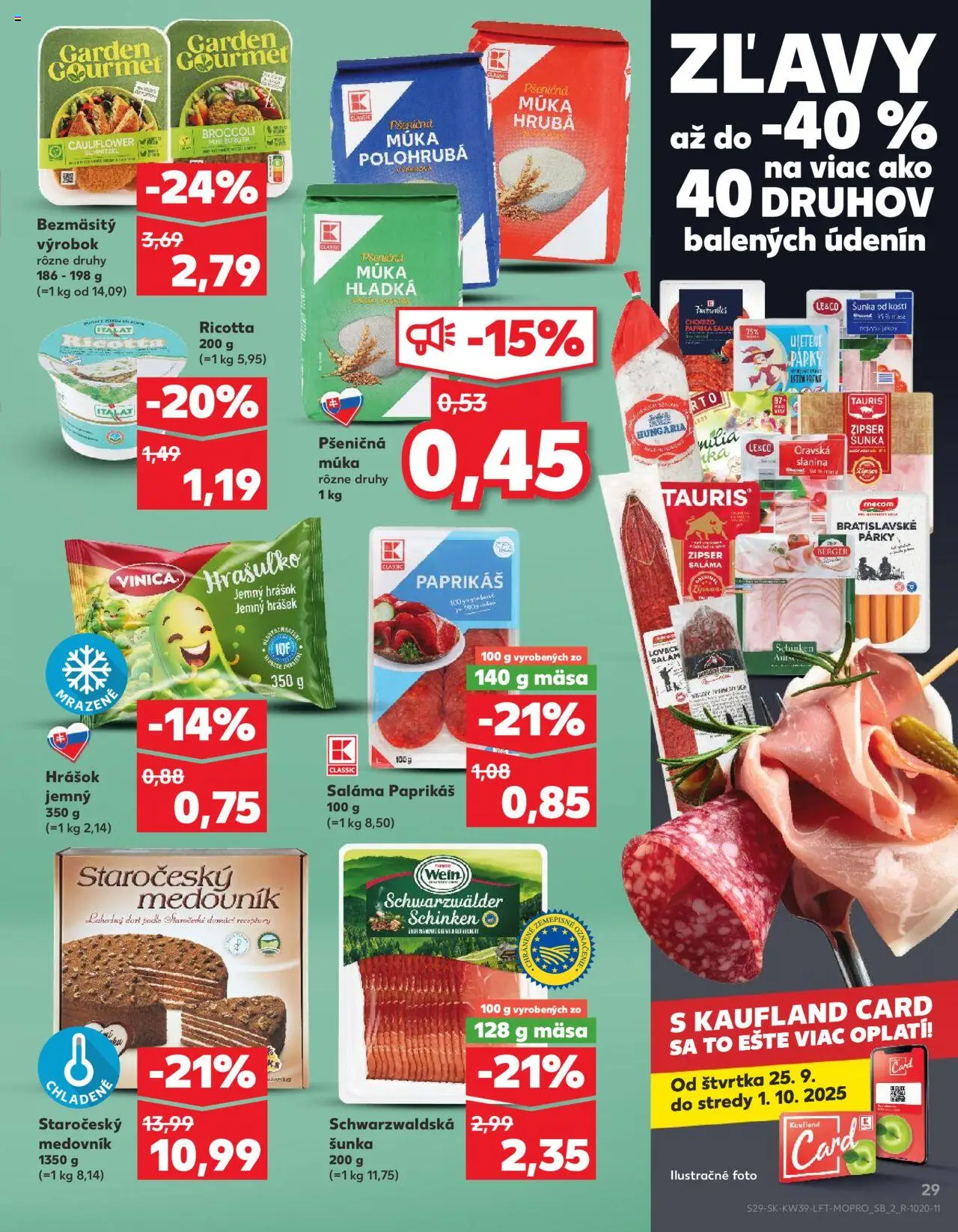Nové Kaufland akcie – leták je platný od 25.09.2025 | Strana: 29 | Produkty: Šunka, Slanina, Pšeničná múka, Párky