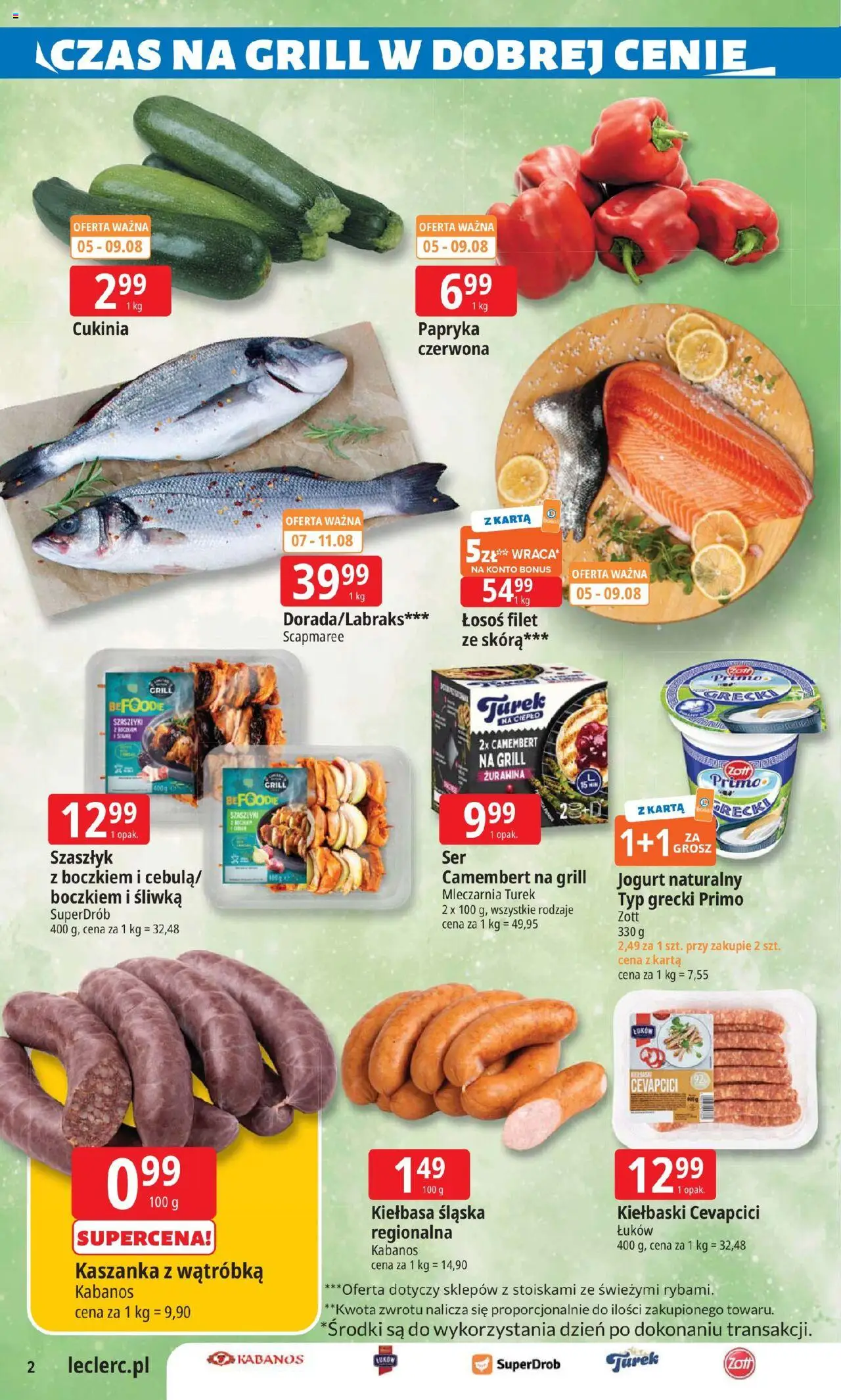 E.Leclerc Gazetka - Wrocław od 05.08.2025 | Strona: 2 | Produkty: Grill, Jogurt naturalny, Wątróbka, Kiełbaski