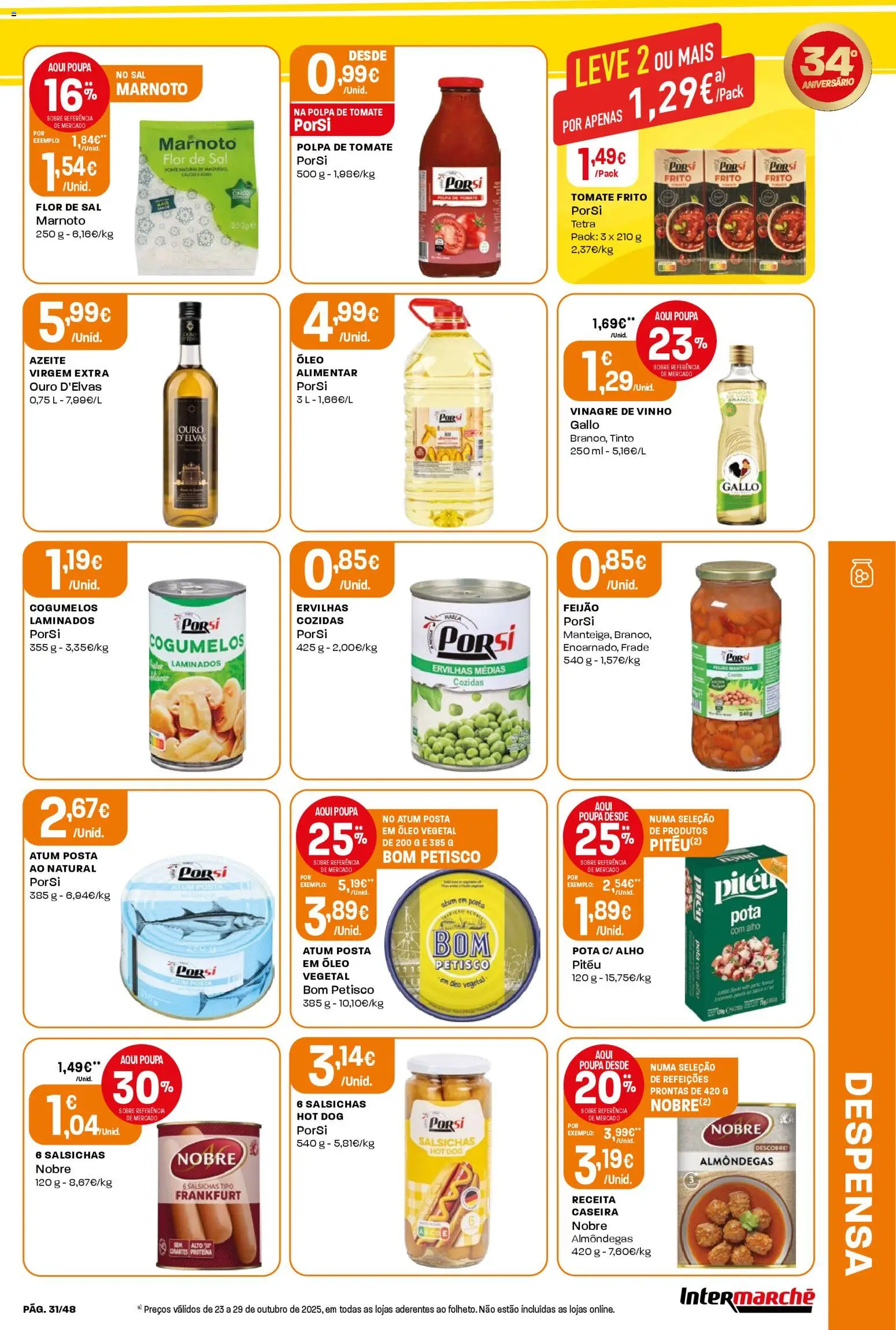 Intermarché folheto │ válido de 23.10.2025 | Página: 31 | Produtos: Vinagre, Atum, Sal, Proteina