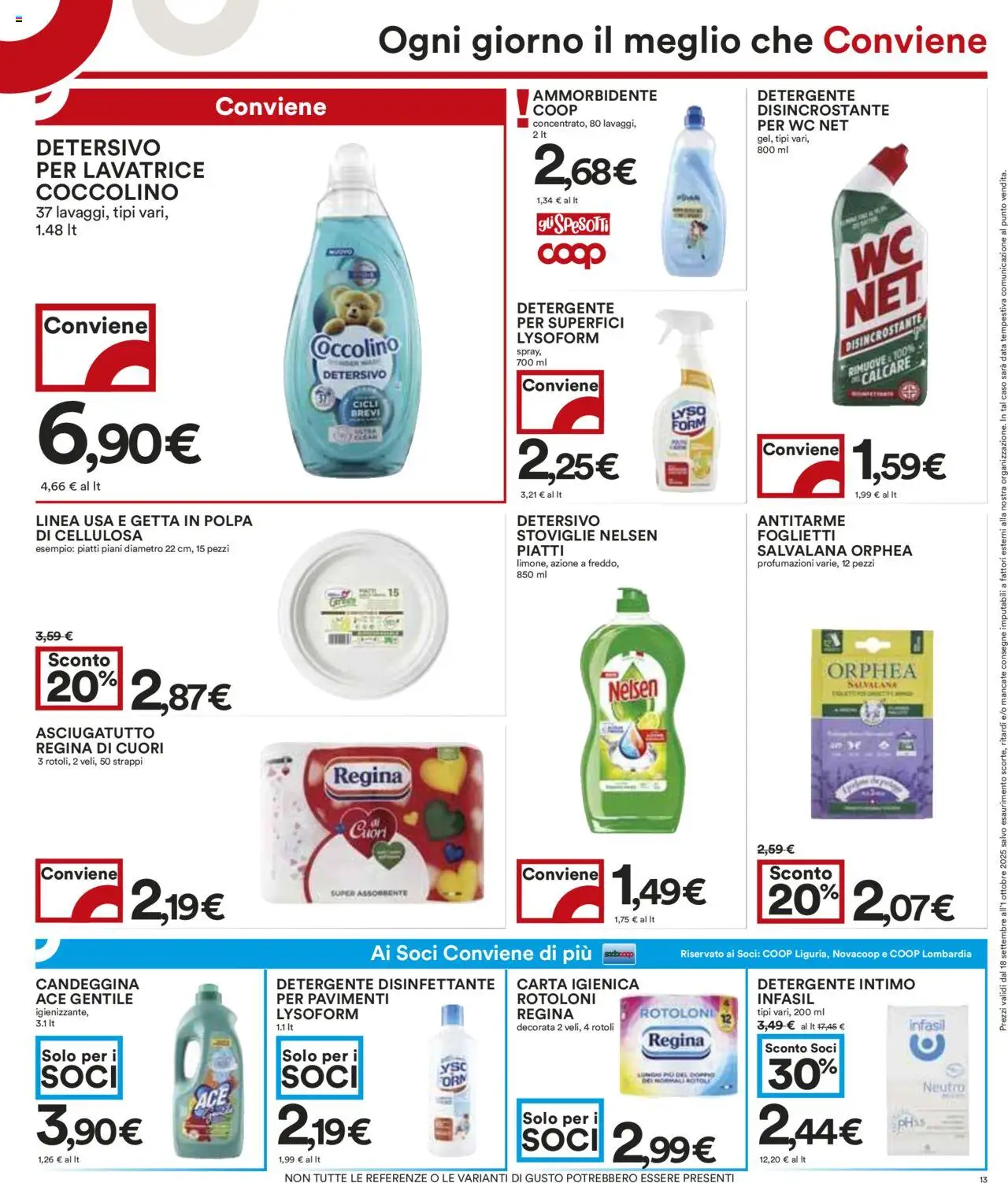 Volantino COOP del 18.09.2025 | Pagina: 13 | Prodotti: Carta igienica, Detergente intimo, Candeggina, WC