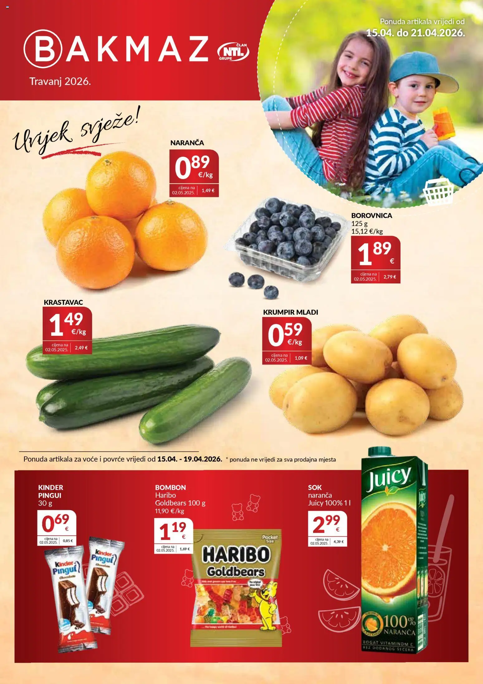 Bakmaz katalog | vrijedi od 15.04.2026 | Stranica: 1 | Proizvodi: Krastavac, Krumpir, Povrće, Borovnica