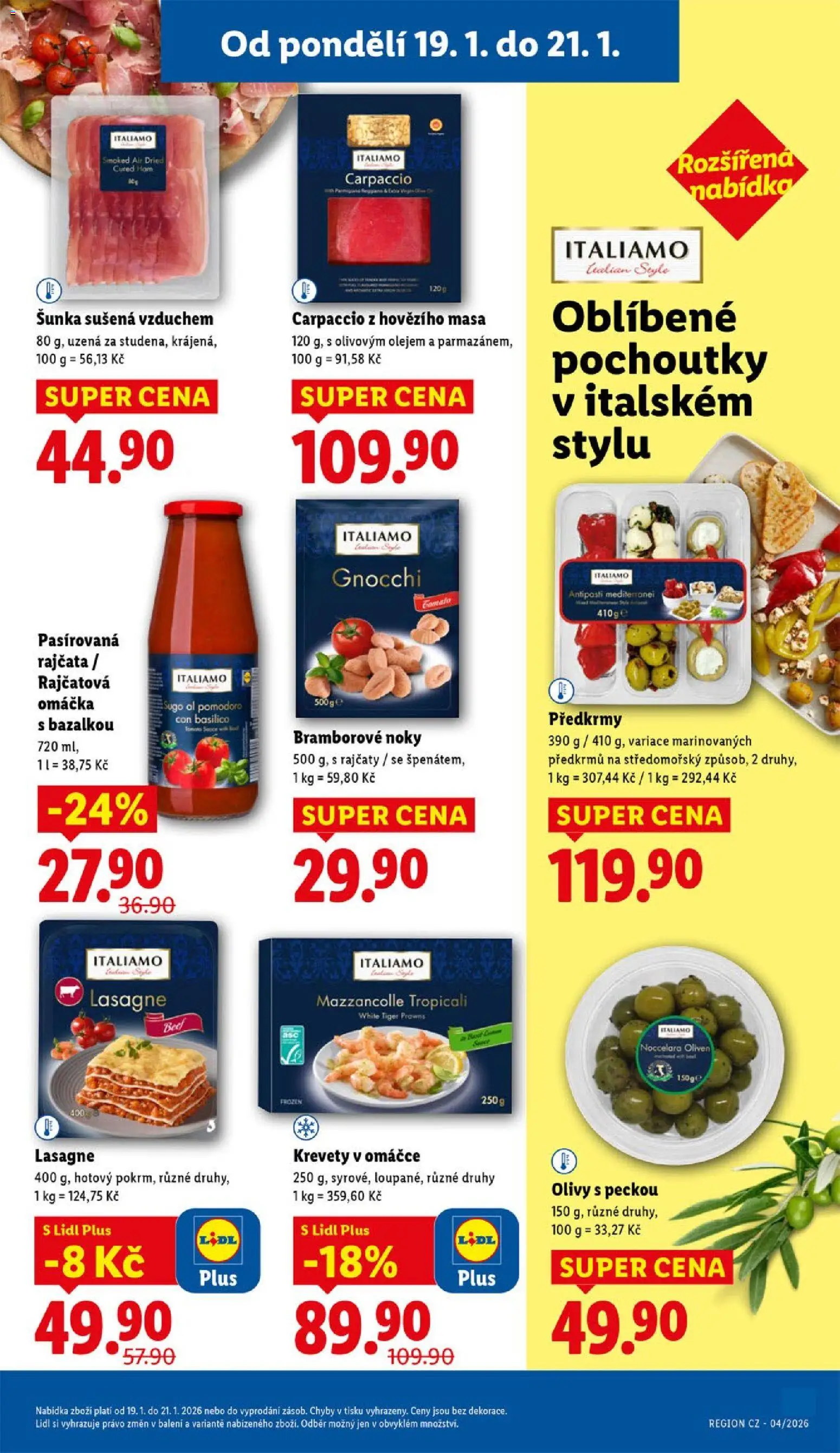 Lidl leták od 19.01.2026 | Strana: 23 | Produkty: Šunka, Bramborové noky, Gnocchi, Krevety