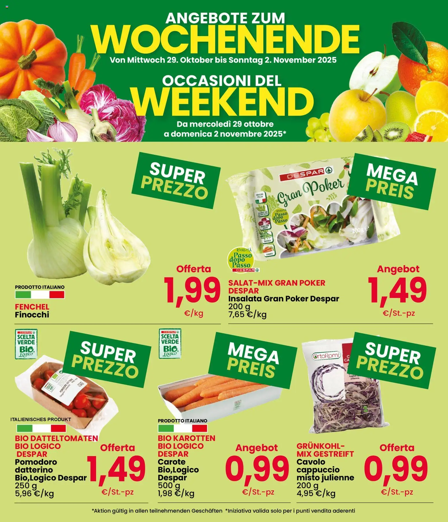 Volantino Despar del 29.10.2025 | Pagina: 3 | Prodotti: Carota, Carote, Cavolo, Finocchi