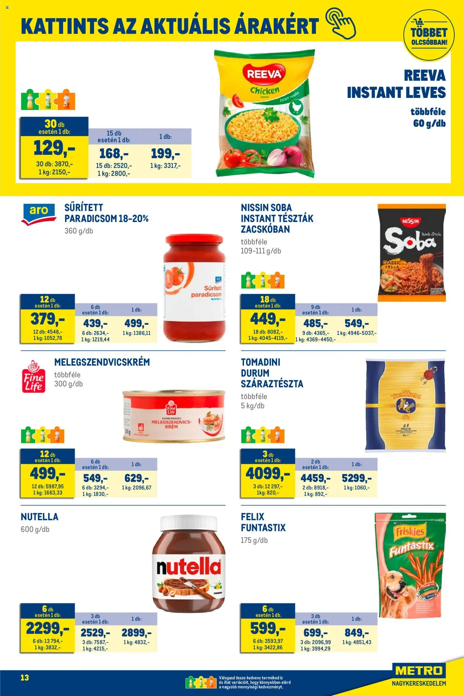 Metro akciós ujság - amely érvényes a következő dátumtól: 01.02.2026 | Oldal: 13 | Termékek: Nutella, Melegszendvicskrém, Paradicsom, Száraztészta