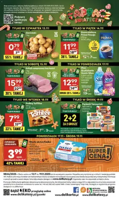 Pogląd oferty "Delikatesy Centrum Gazetka" - ważna od 13.11.2025 | Strona: 40 | Produkty: Schab, Schab wieprzowy bez kości, Praliny, Mleko