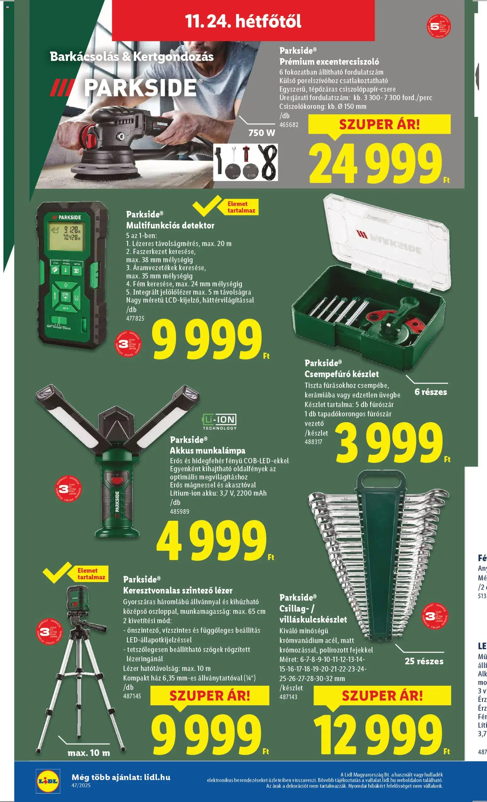 Lidl akciós ujság - amely érvényes a következő dátumtól: 20.11.2025 | Oldal: 44 | Termékek: Parkside, Excentercsiszoló