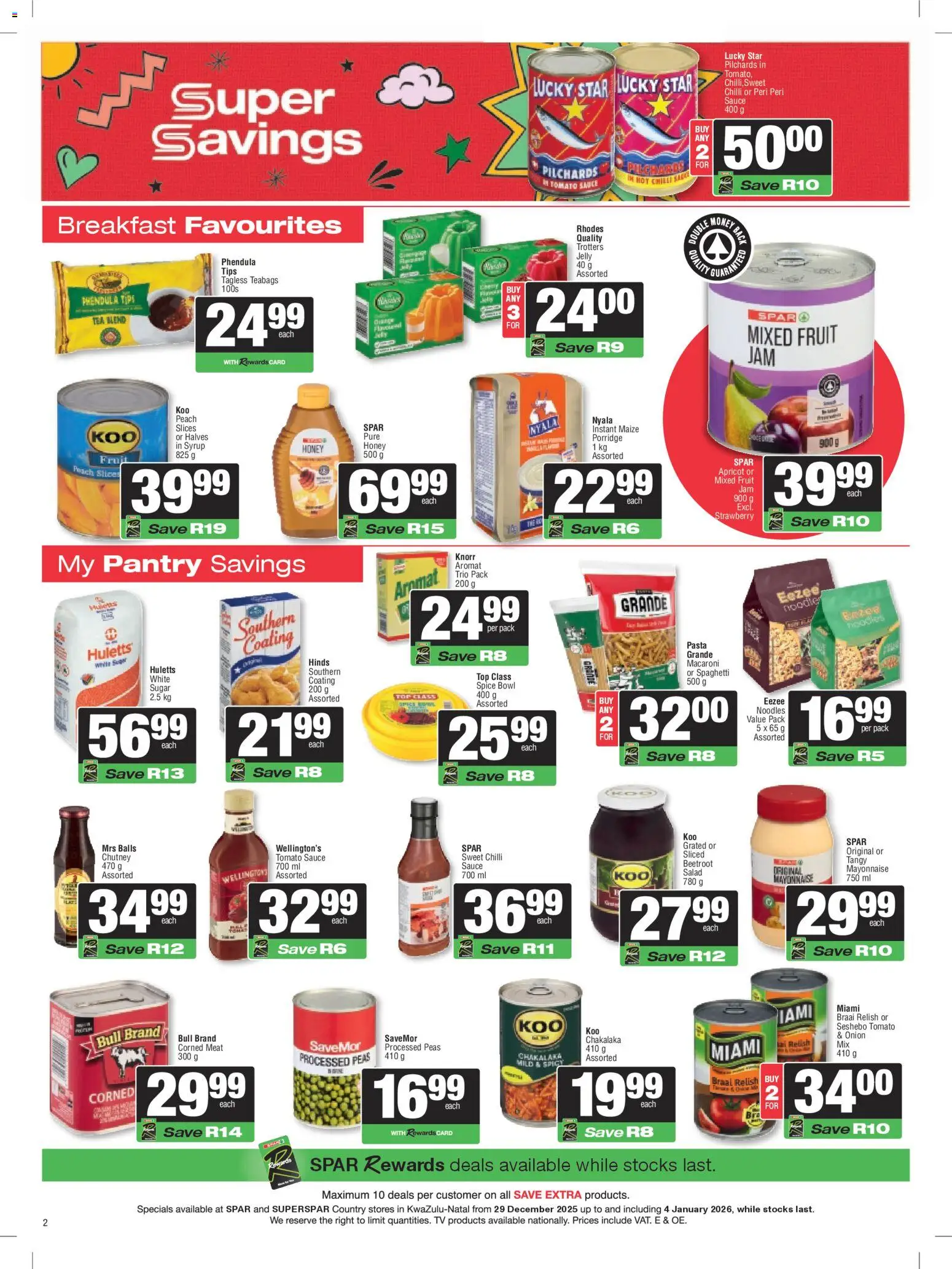 New Spar catalogue – valid from 29.12.2025 | Page: 2 | Products: Pilchards, Corned meat, Tea, Sauce