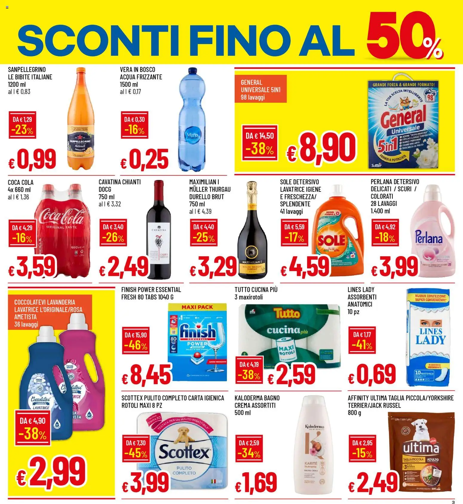 Volantino Galassia del 02.01.2026 | Pagina: 3 | Prodotti: Carta igienica, Acqua, Bibite, Coca Cola